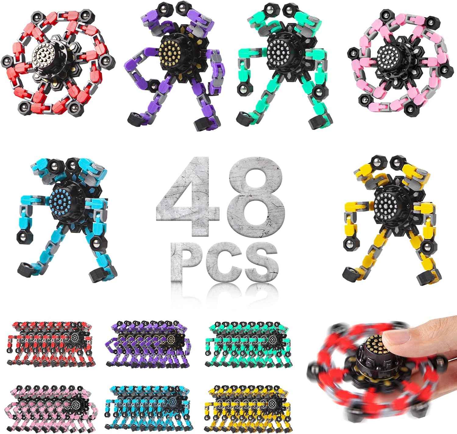 Valentines Day Gifts Transformable Fidget Spinners Toys 4 Pcs for Kids and Adults Stress Relief Sensory Toys for Boys and Girls Age 8-13 Fingertip Gyros Easter Basket Stuffers for Teens