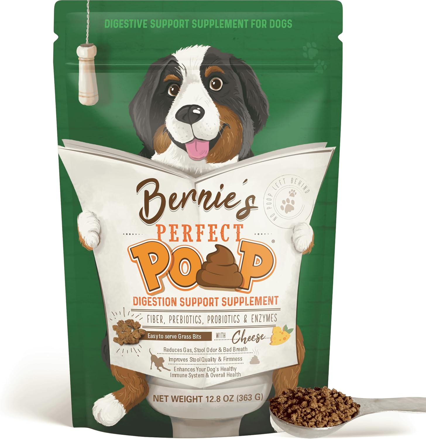Perfect Poop Digestion & General Health Cheddar Cheese Supplement for Dogs: Fiber, Prebiotics, Probiotics & Enzymes Relieve Digestive Issues