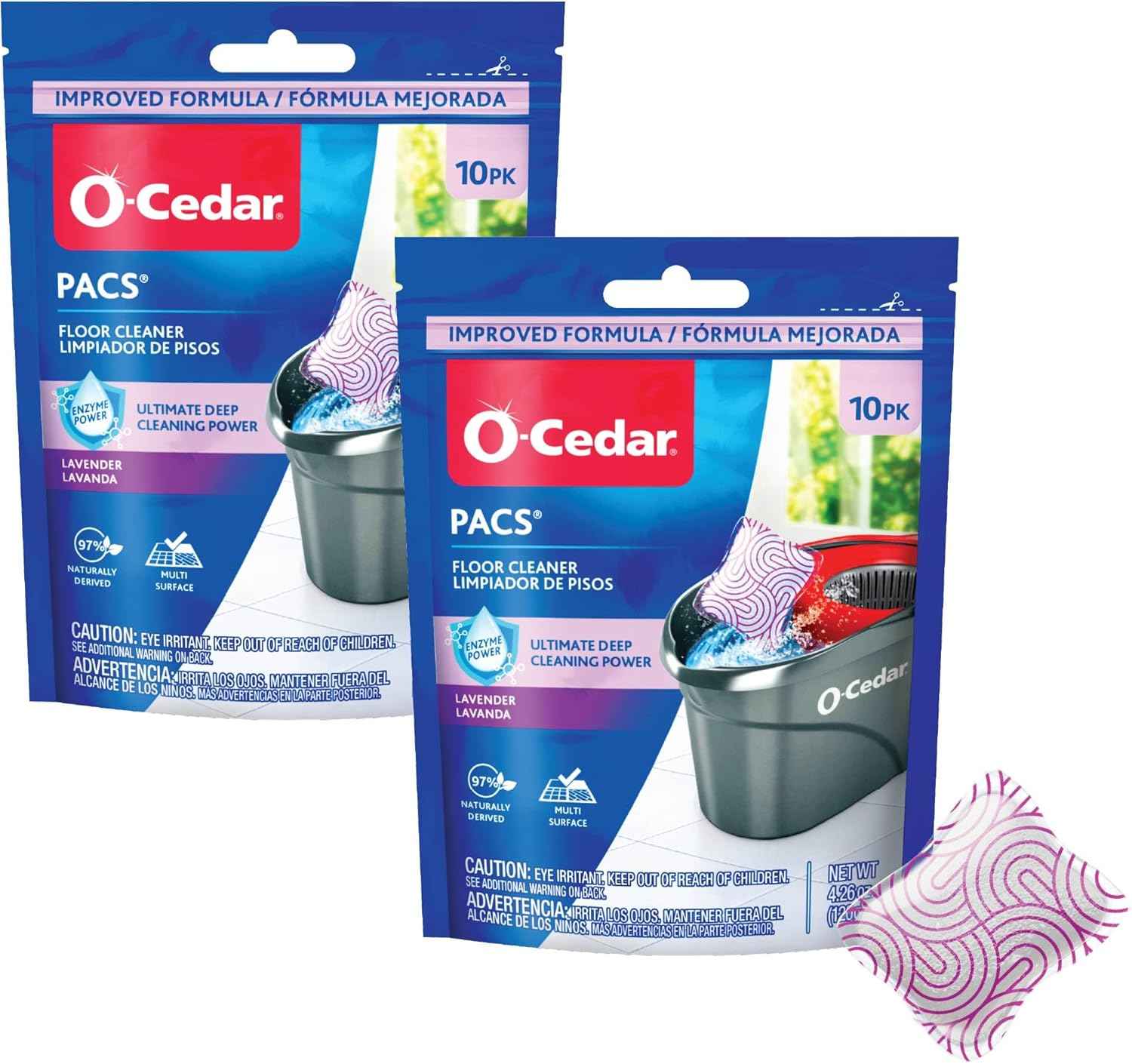 O-Cedar PACS Hard Floor Cleaner, Crisp Citrus Scent 10 Count (1-Pack) | Made with Naturally-Derived Ingredients | Safe to Use on All Hard Floors | Perfect for Mop Buckets