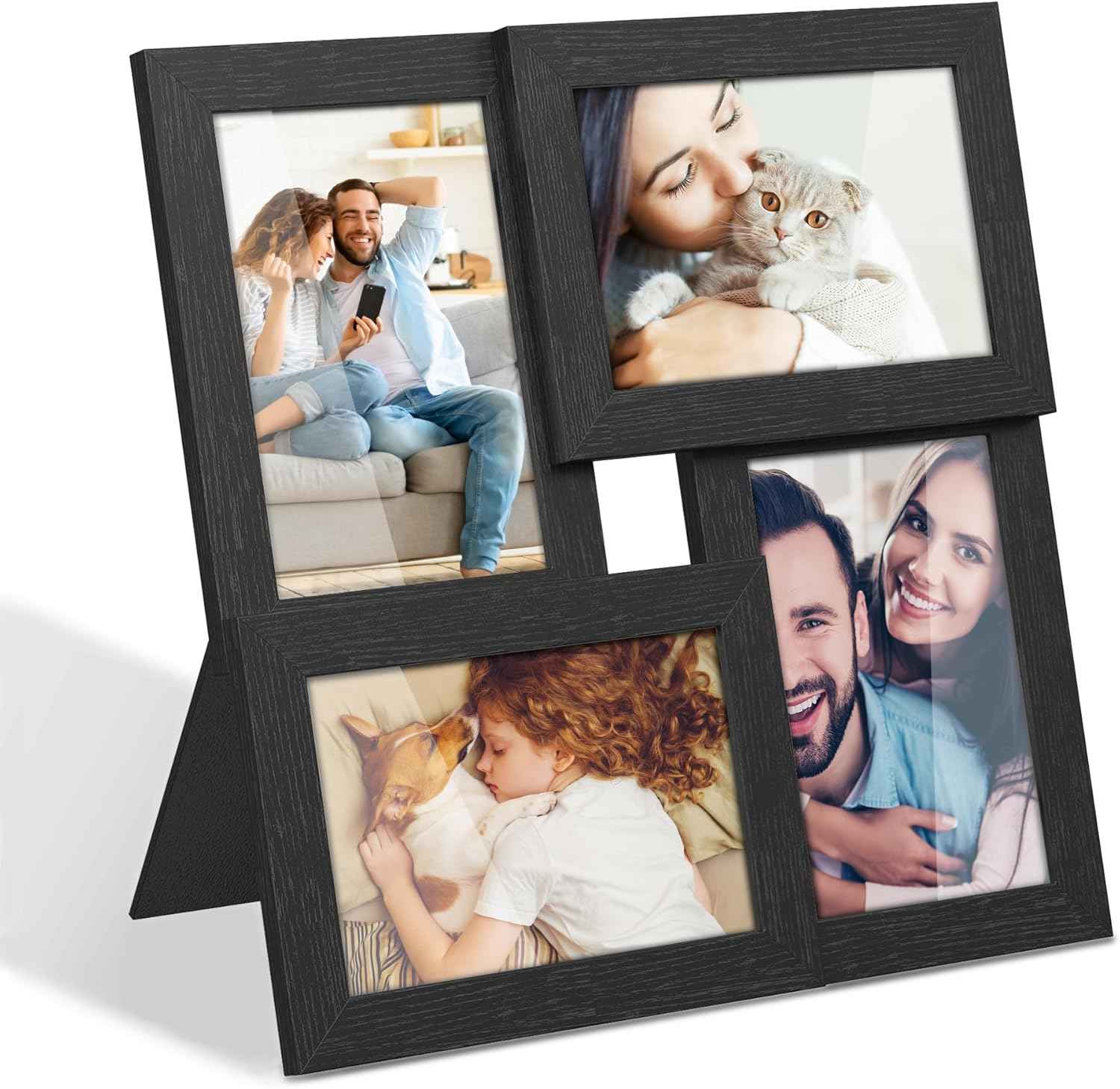 SONGMICS 4x6 Collage Picture Frames, Family Photo Collage Frame Set of 4 for Wall Decor, Glass Front, Wall Hanging or Tabletop, Christmas Gift, Ink Black URPF25BK