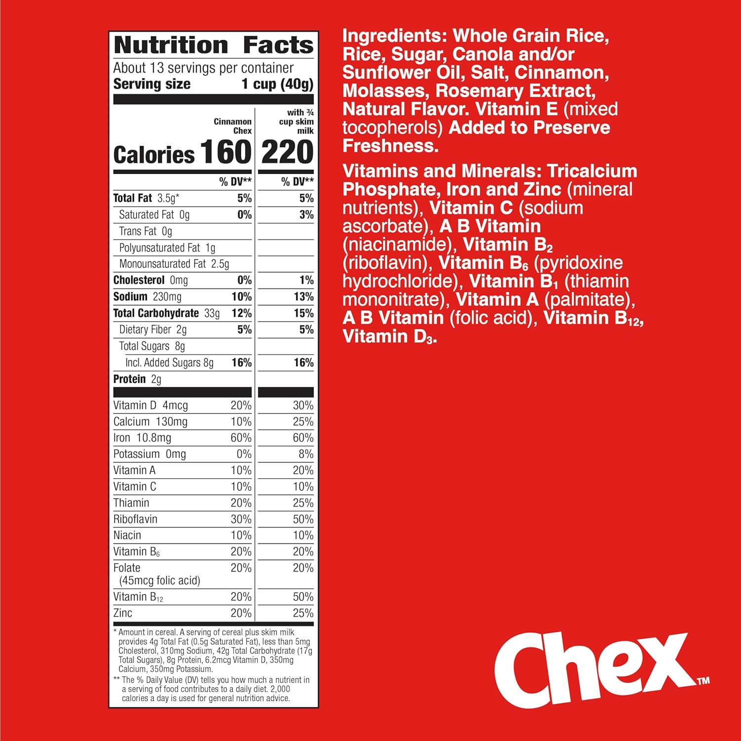 Cinnamon Chex gluten-free breakfast cereal, family size, 19.2 oz, whole grain, crunchy lattice squares