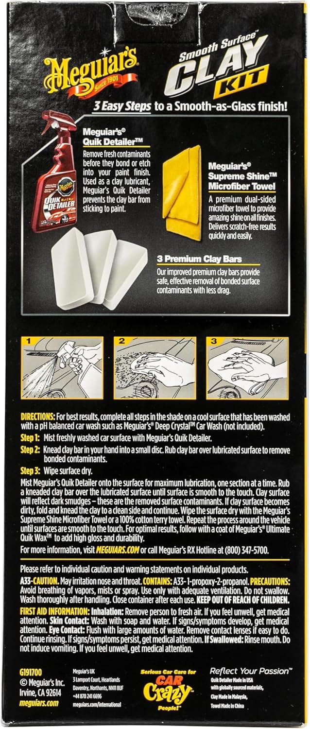 Meguiar's G191700 smooth surface clay kit for safe and easy car claying, glass finish results
