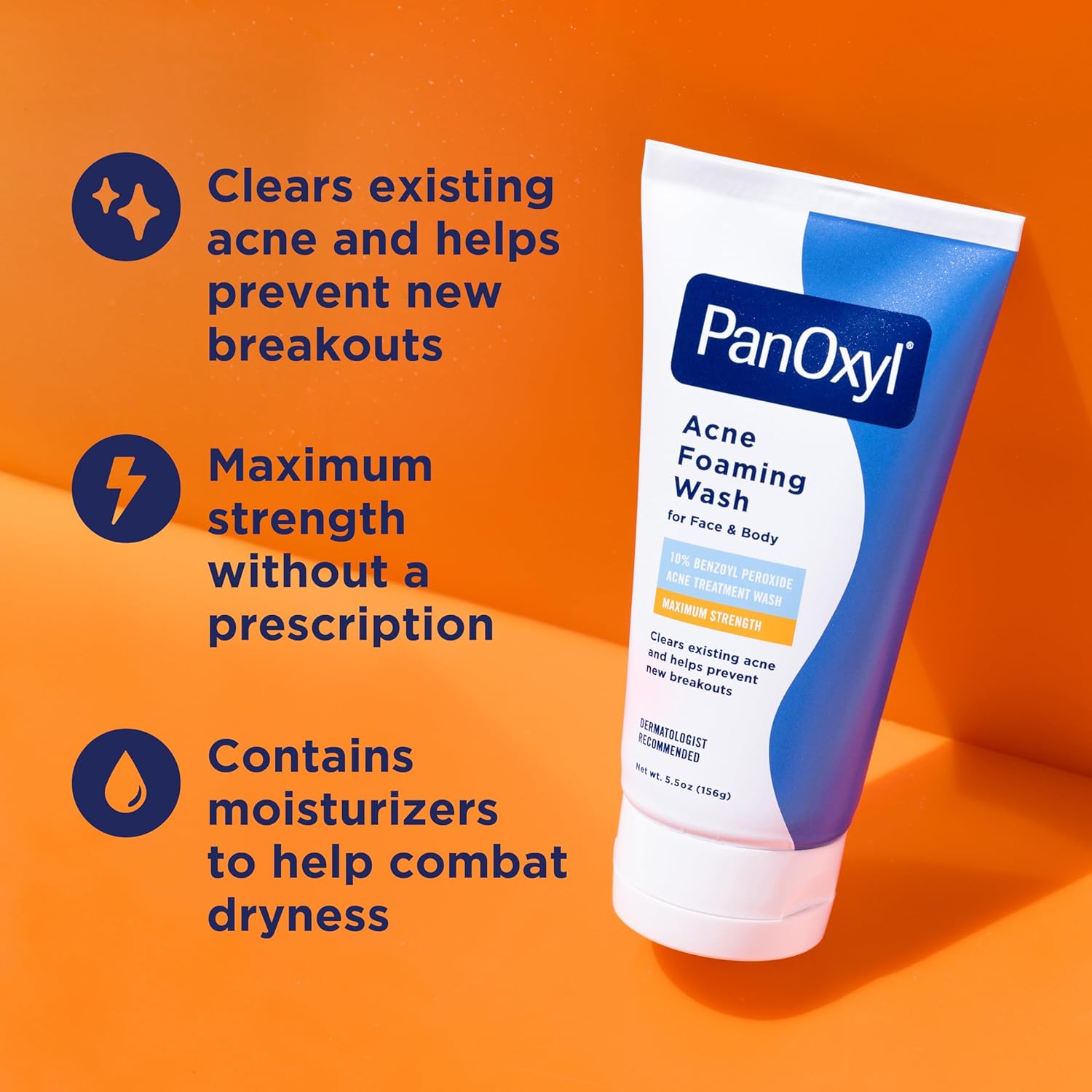 PanOxyl acne foaming wash, 10% benzoyl peroxide maximum strength, antimicrobial, 5.5 oz
