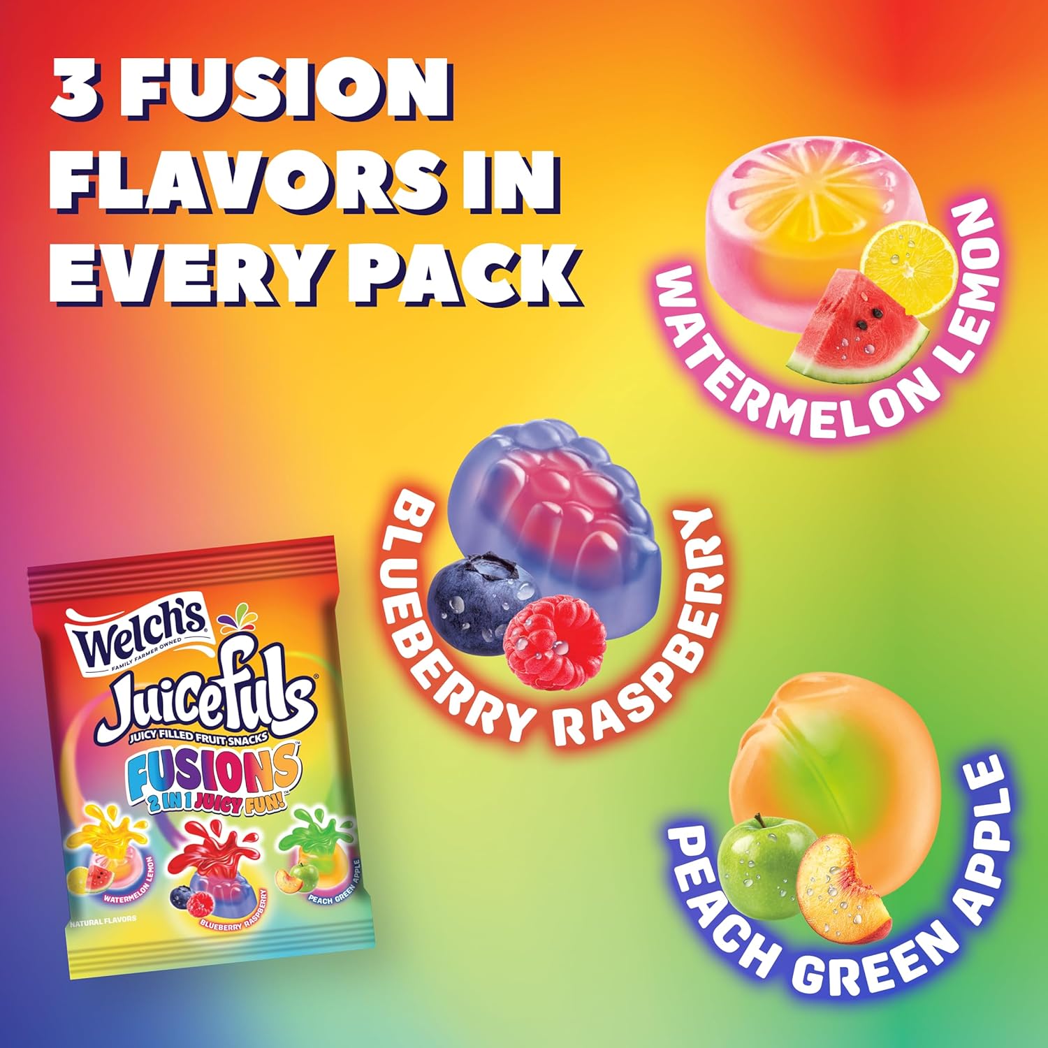 Welch's Fruit Snacks, Juicefuls Fusions, Assorted Fruit Flavor, Gluten Free, 50-Pack, 0.8oz Each