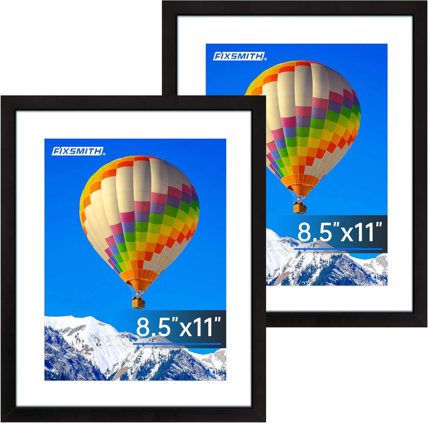 FIXSMITH 8x10 Picture Frame Set of 2, Photo Frame with HD Plexiglass, Display Pictures 5x7 with Mat or 8x10 Without Mat Multi Picture Frames Collage for Tabletop or Wall Display, Black