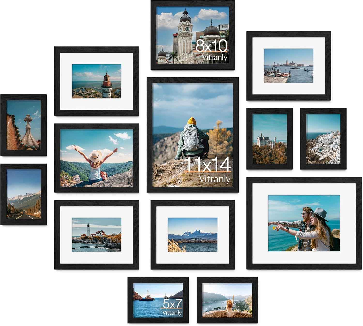 Vittanly 10 Pack Picture Frames Collage Wall Decor, Gallery Wall Frame Set for Wall or Tabletop Display, Engineered Wood and Shatter-resistant Plexiglass, Multi Sizes with 8x10, 5x7, 4x6 Frames, Black