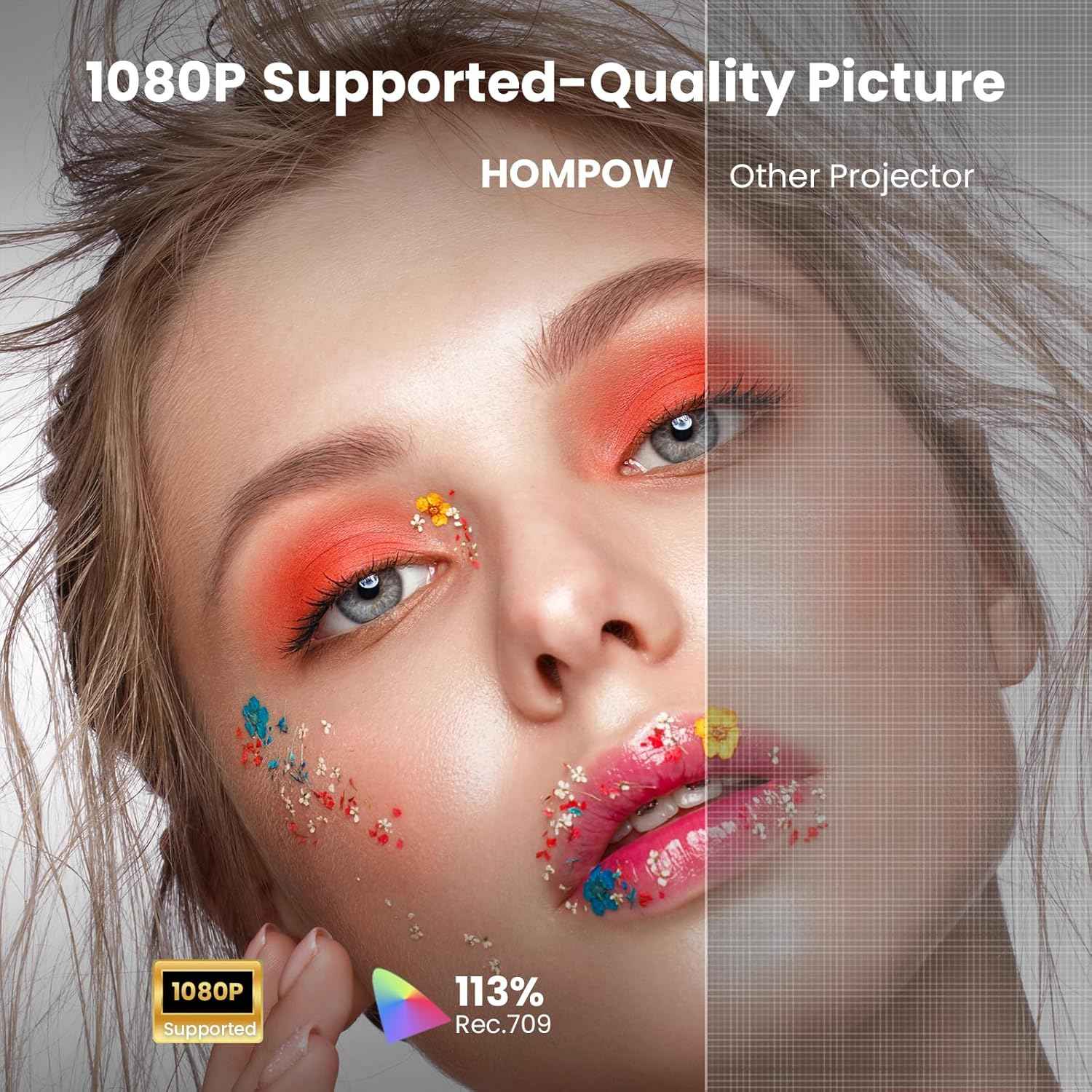 HOMPOW Mini Projector with Two -Way Bluetooth, Portable Projector for Home Theater Use, Support 1080P for Outdoor Projector/Movie Projector Compatible with HDMI, USB, Laptop, TV Stick (Orange)
