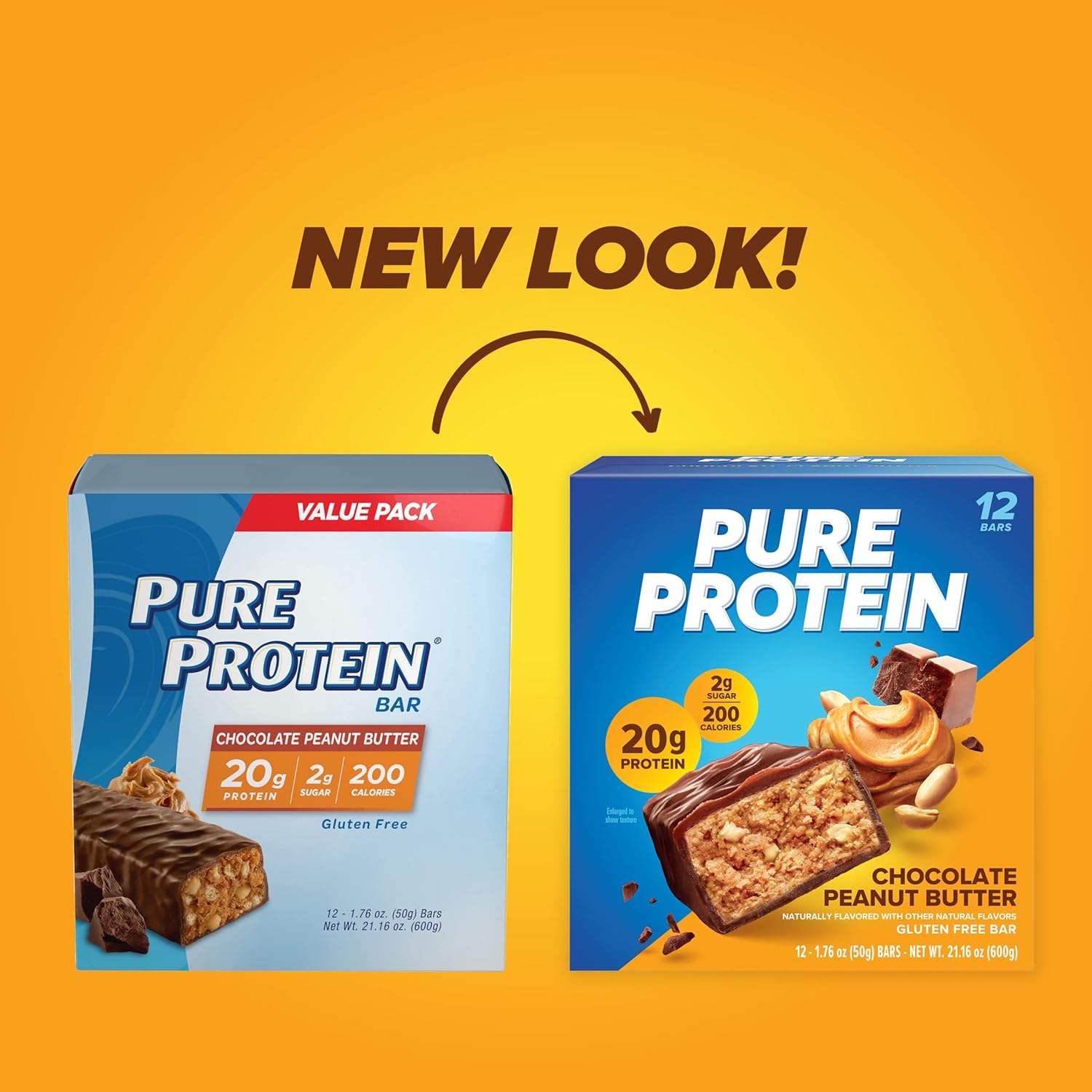 Pure Protein Chocolate Peanut Butter Protein Bars - 12 count - 20g Protein, 3g Sugar, 190 Calories - Gluten Free