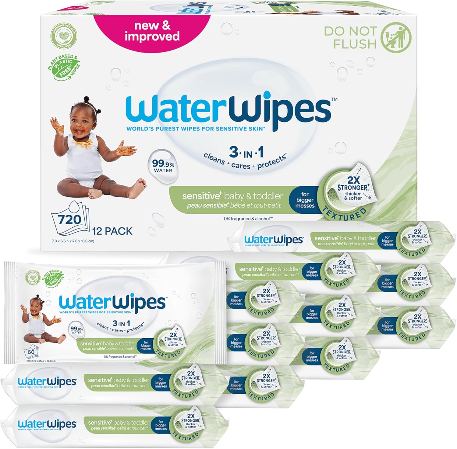 waterwipes sensitive+ baby & toddler 3-in-1 wipes 540 count unscented hypoallergenic