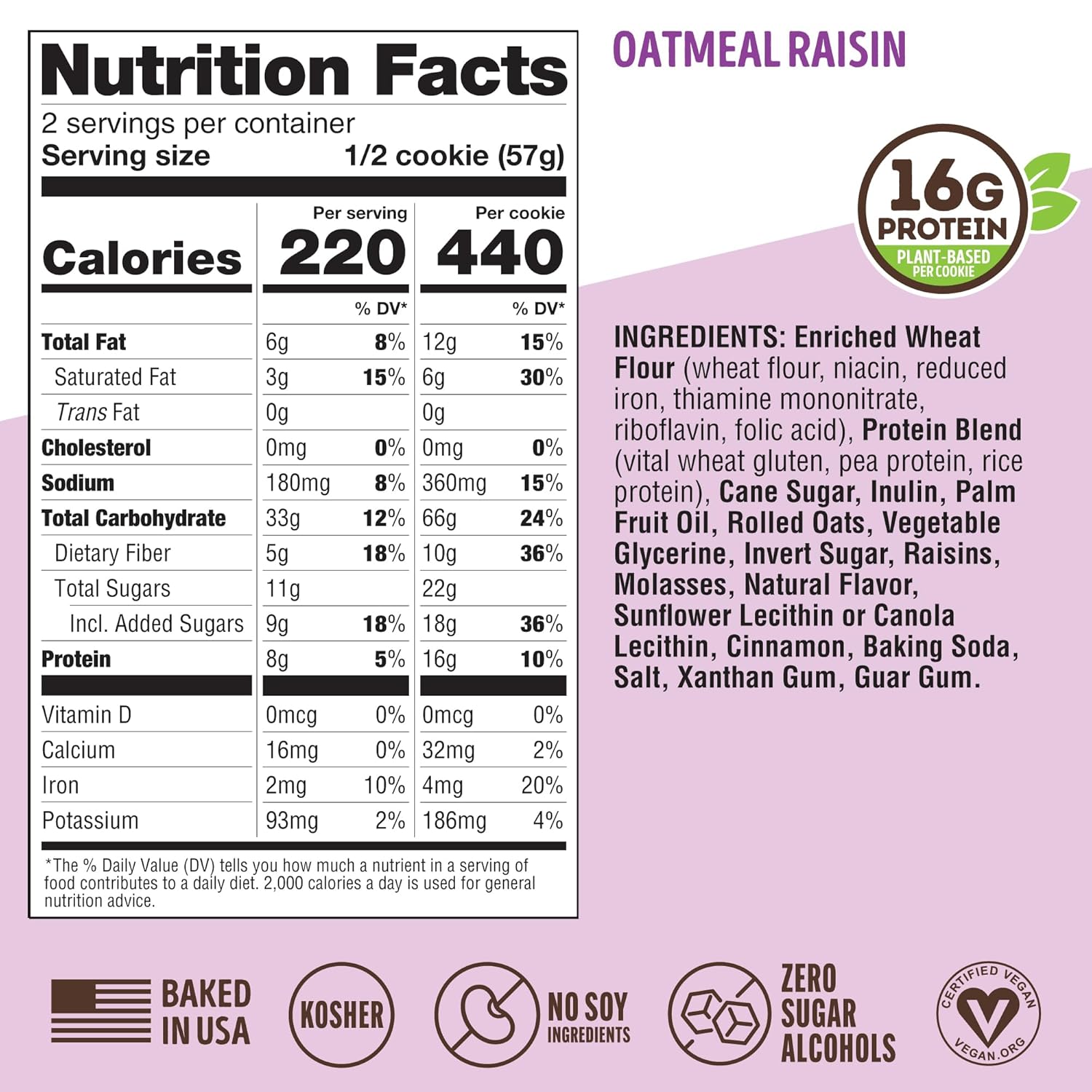 Lenny & Larry's Complete Protein Oatmeal Raisin Cookies, 16g Plant Protein, Vegan, Non-GMO, High Fiber, 4 Ounce, Pack of 12