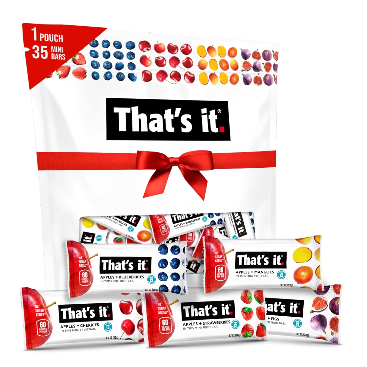 That's it. Mini Fruit Bars Variety 35 Pack, No Sugar Added, Plant-Based, Vegan & Gluten Free