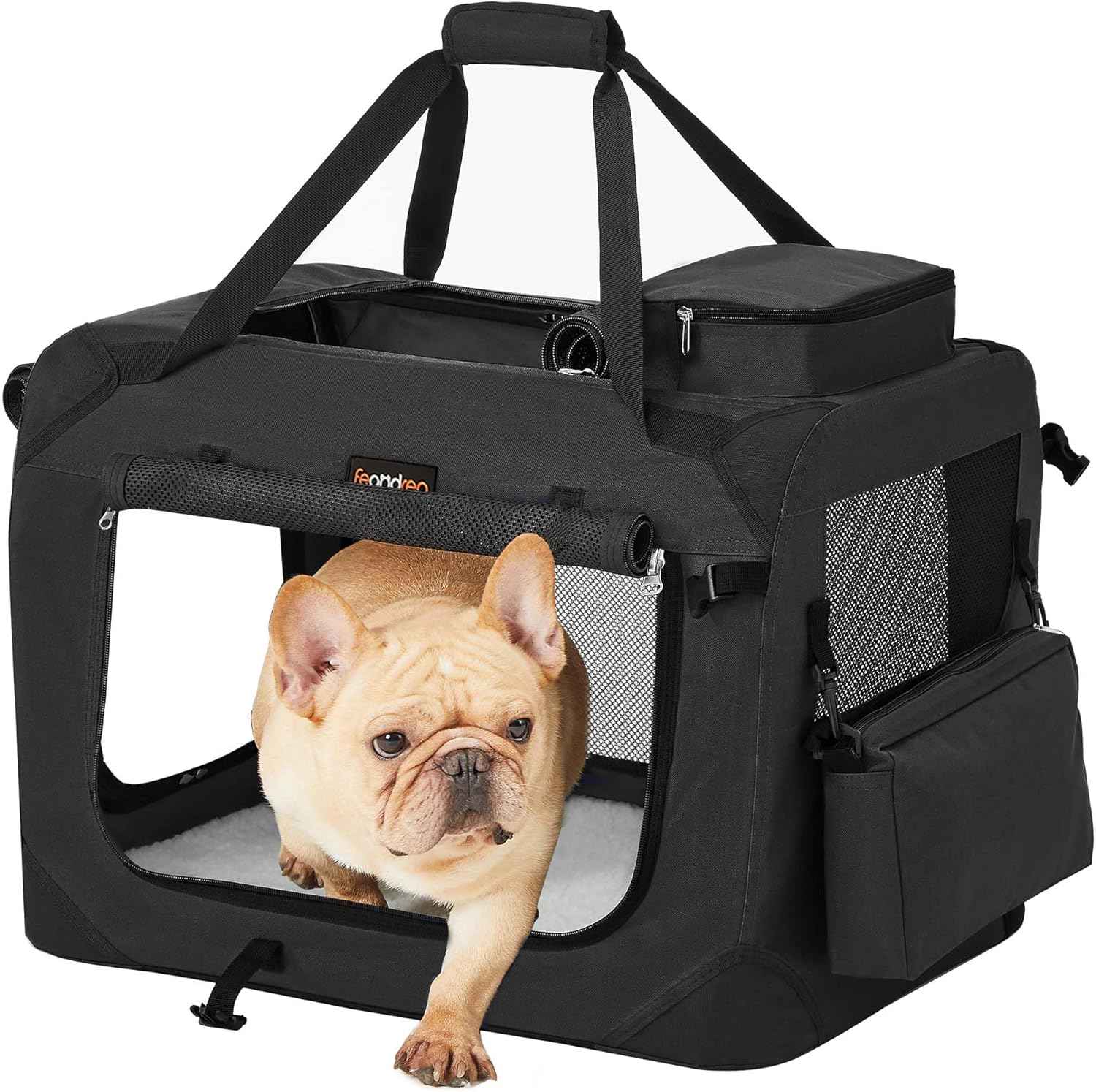 Feandrea 40 Inches Collapsible Soft Dog Crate, Portable Travel Dog Crate for Indoor and Outdoor Use, Dog Carrier Kennel with Safety Zippers, for Living Room, Car, Travelling, Camping, Black UPDC10H