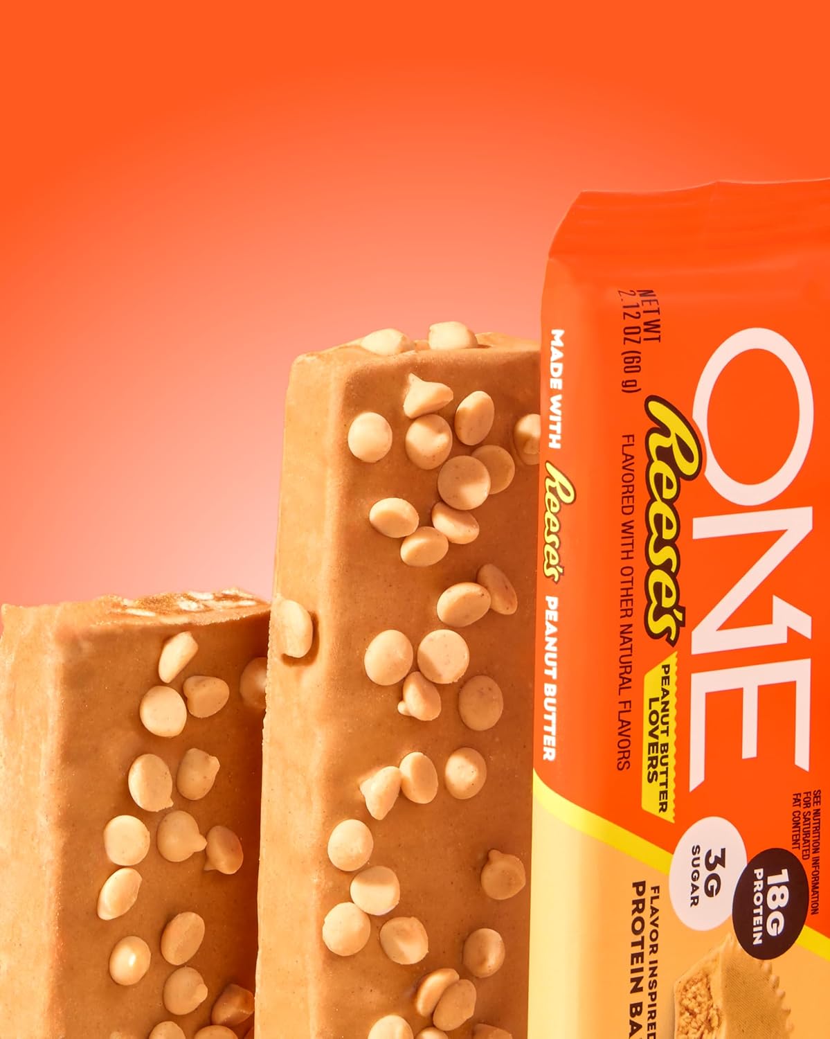 one protein bars reese's peanut butter lovers gluten free 18g protein 3g sugar 12 count