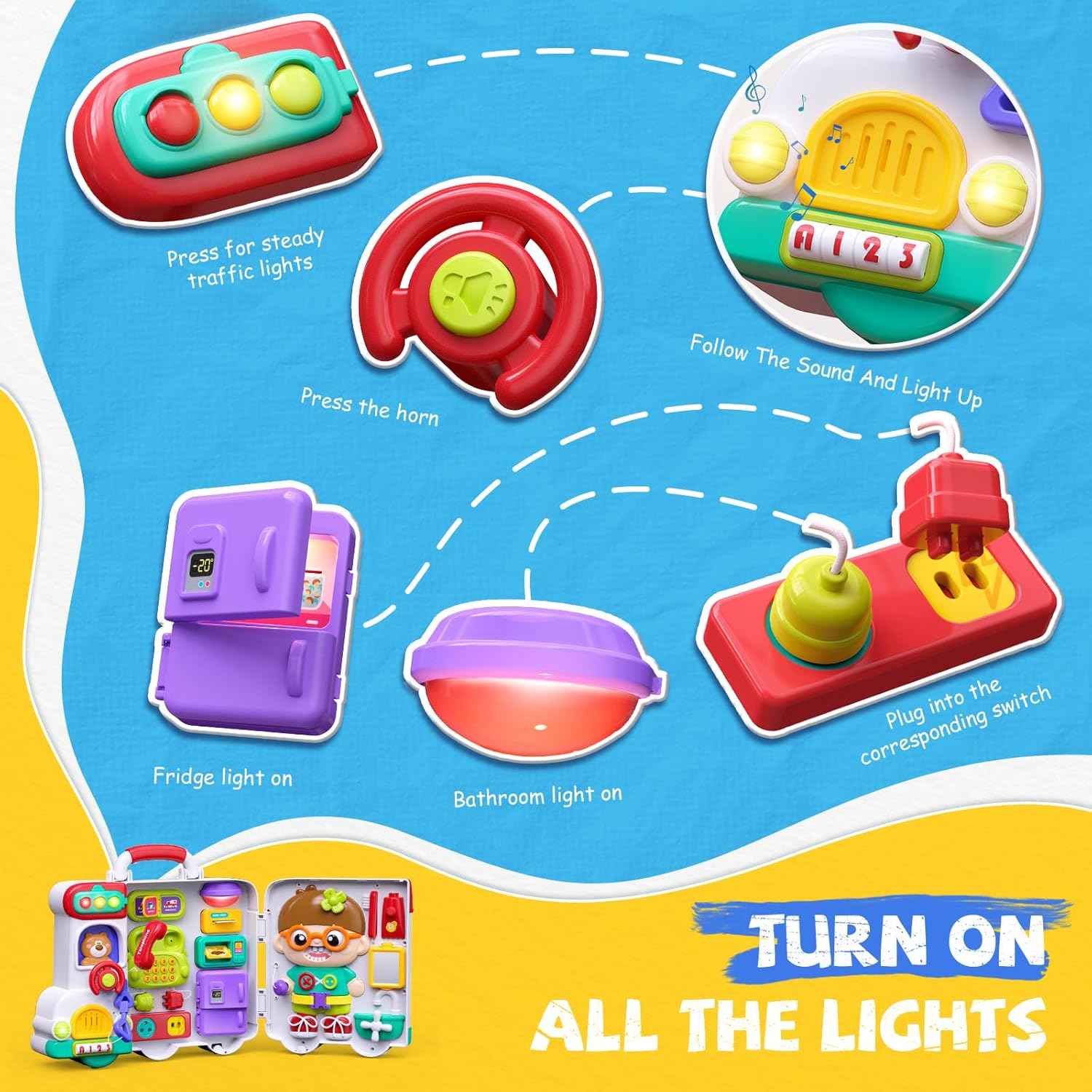 54-in-1 English & Spanish Busy Board Montessori Toys Gift for 1 2 Year Old Boys, Educational Montessori Toddler Boys Toys, Christmas Toys Gifts Toy for 1 Year Old Boy,1 2 Year Old Boy Toys Gifts