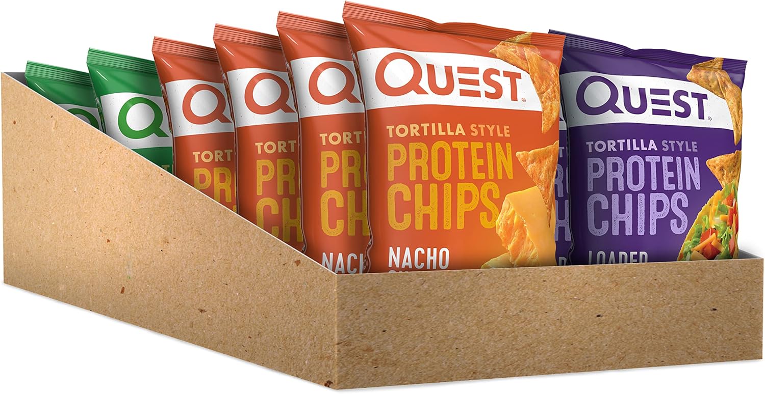 quest nutrition tortilla style protein chips variety pack, low carb, high protein, gluten free, 12 count