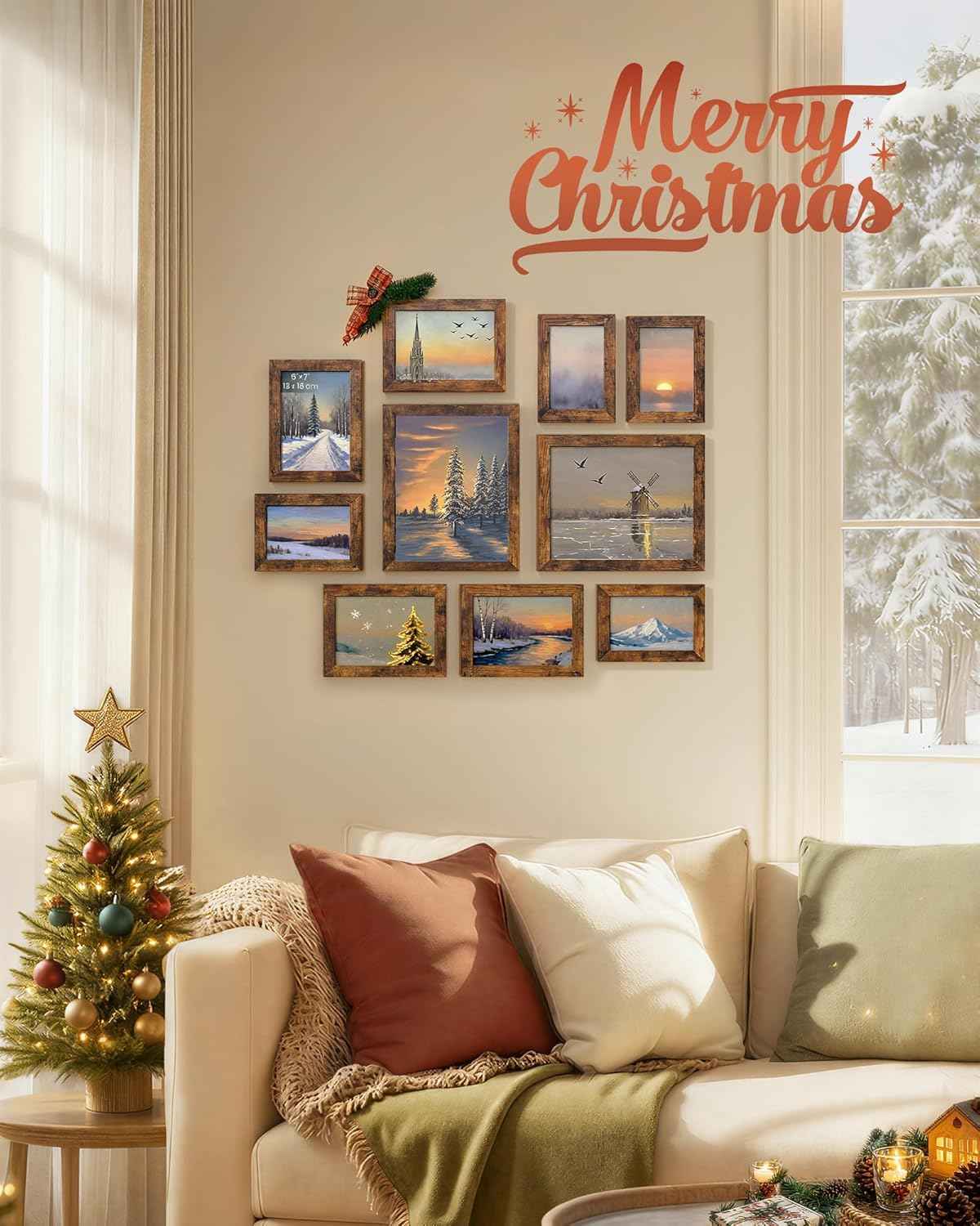 SONGMICS Picture Frames, Collage Picture Frames Set of 10, Two 8x10, Four 5x7, Four 4x6, Photo Frame for Wall Gallery Decor, Table Display, Christmas Gift, Rustic Brown URPF010X01