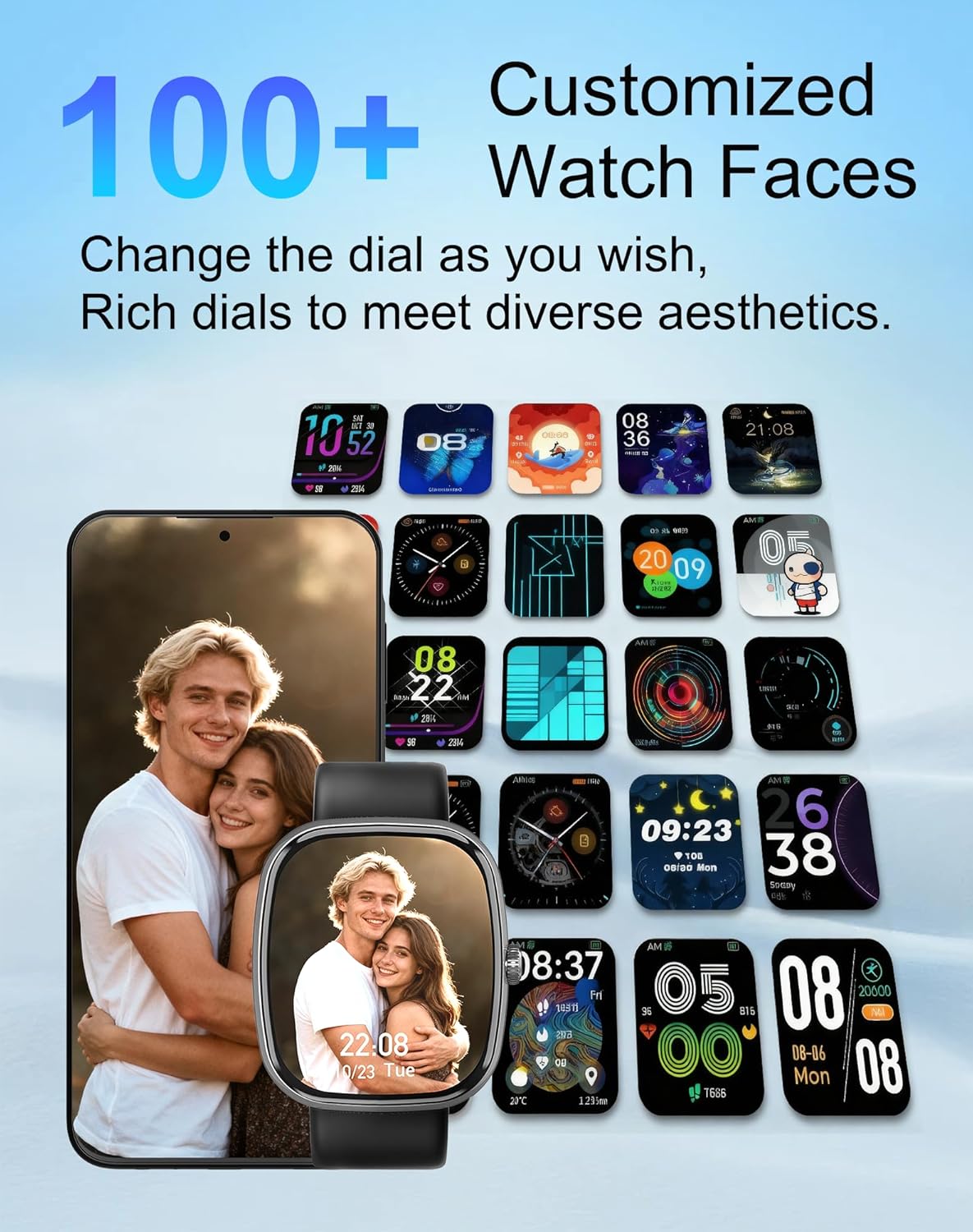 Smart Watch for Women Men, 1.85" HD Fitness Watch with 120 Sports Modes, 5.3 Bluetooth Call, 250+ Custom Dials, Heart Rate/Sleep Monitor Fitness Tracker, IP68 Waterproof Smartwatch for Android iOS