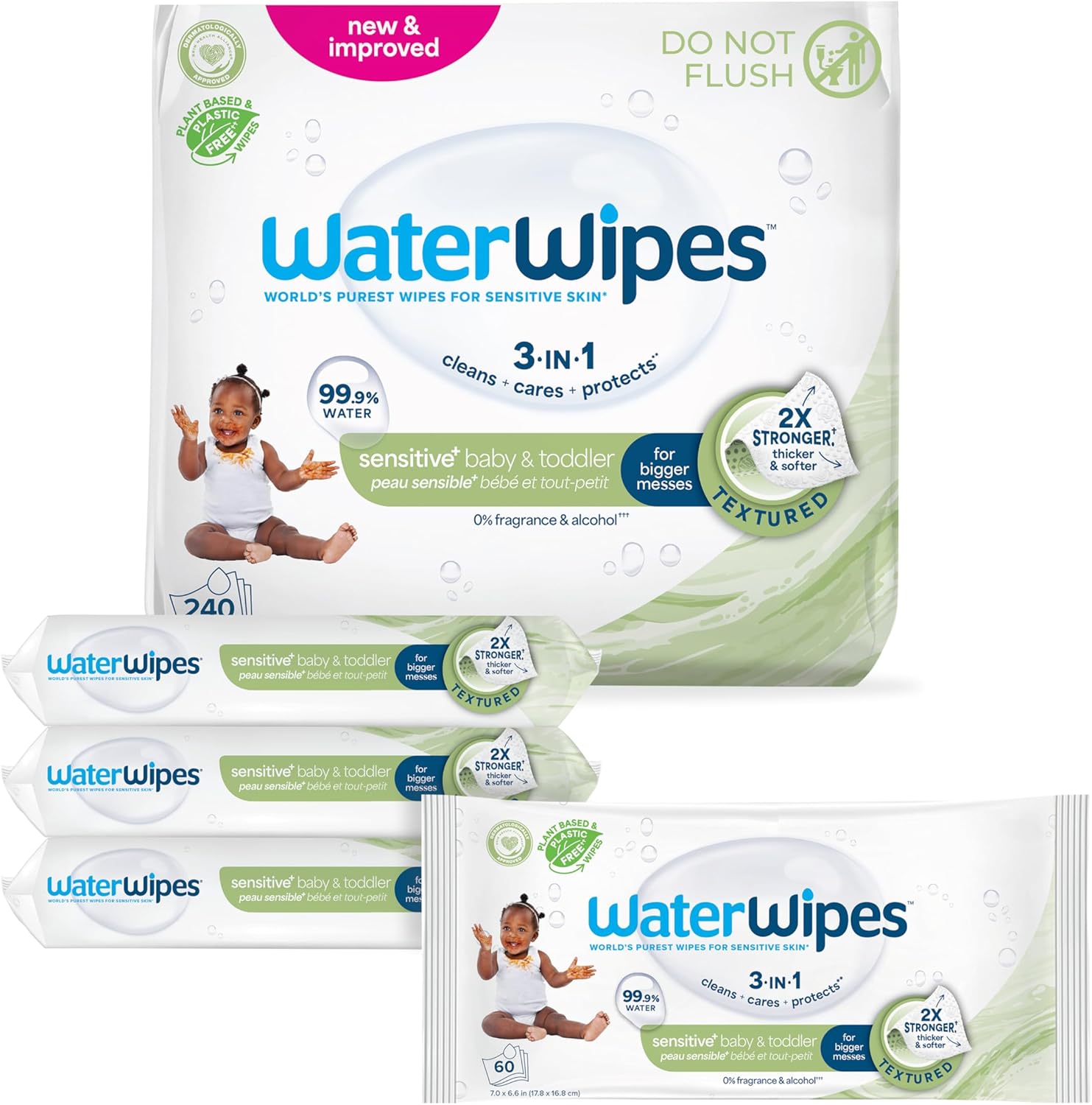 waterwipes sensitive+ baby & toddler 3-in-1 wipes 540 count unscented hypoallergenic