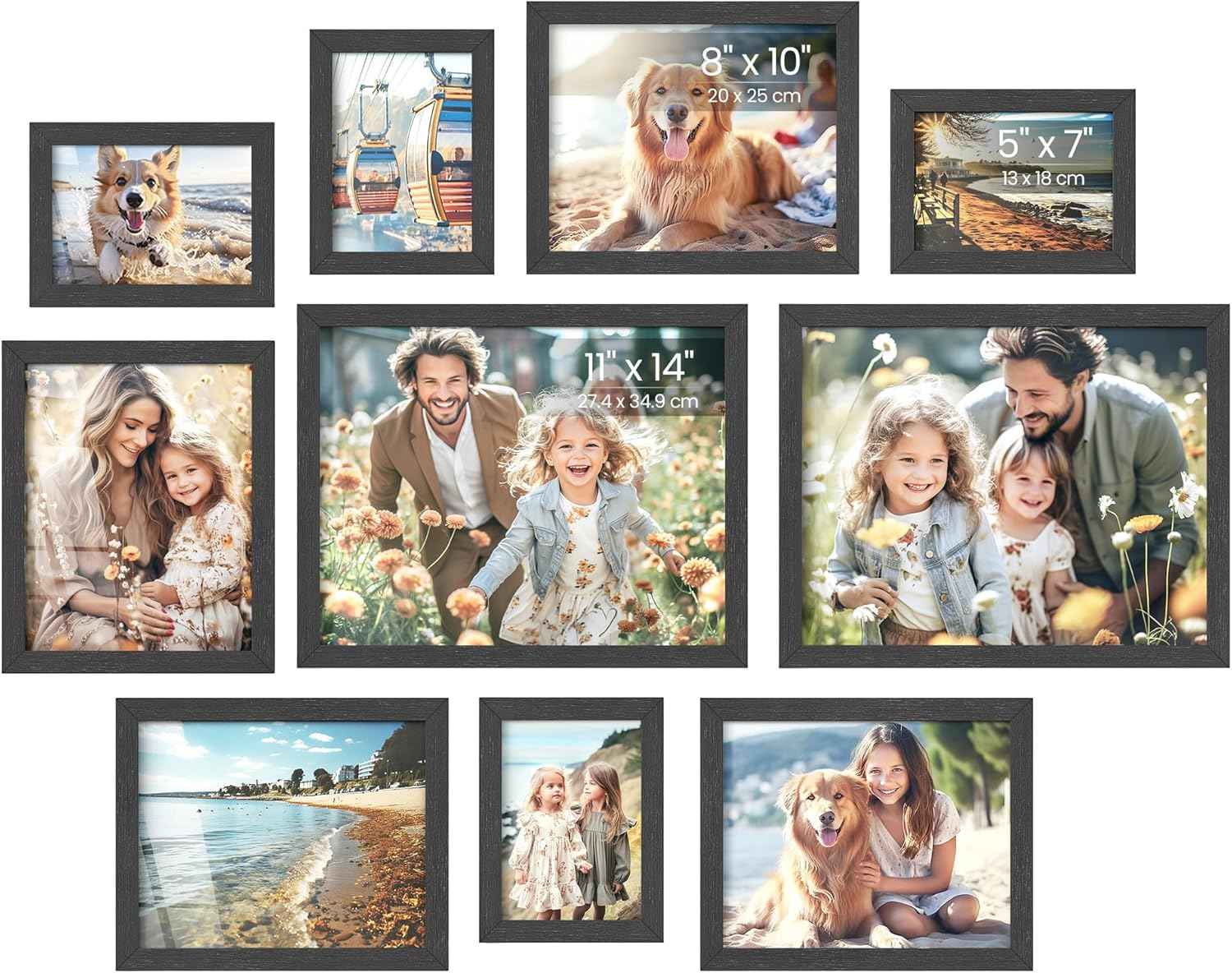 SONGMICS Picture Frames, Collage Picture Frames Set of 10, Two 8x10, Four 5x7, Four 4x6, Photo Frame for Wall Gallery Decor, Table Display, Christmas Gift, Rustic Brown URPF010X01