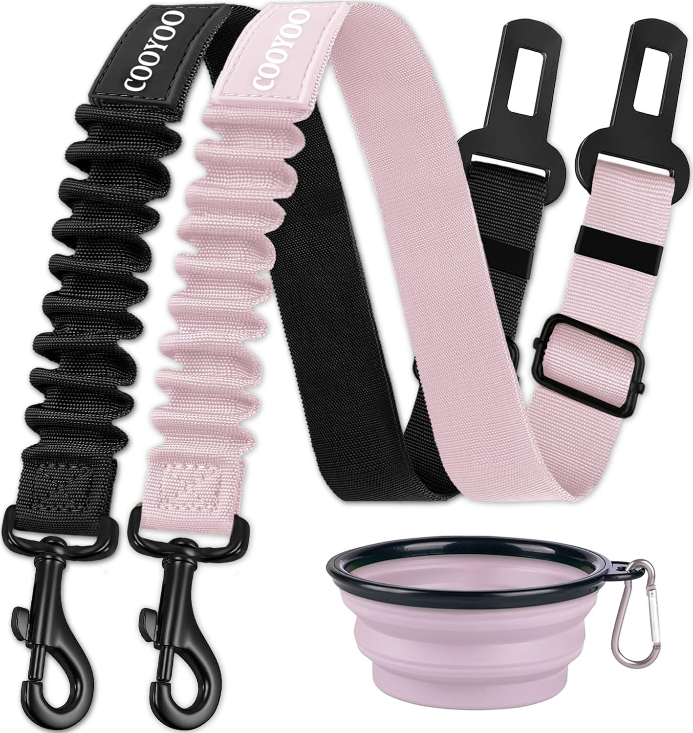 cooyoo dog seat belt 3 piece set adjustable nylon pet safety harness heavy duty elastic