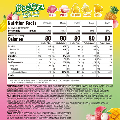 Amos Peelerz exotic fruit peelable gummy candy, 5 flavors, individually wrapped, 8.47oz, 240g