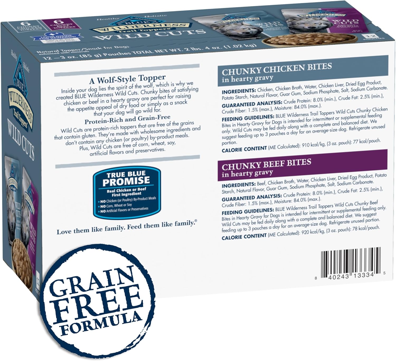blue buffalo wilderness trail toppers wild cuts wet dog food variety pack, high-protein & grain-free, 12 count, 6 chicken and 6 beef flavors