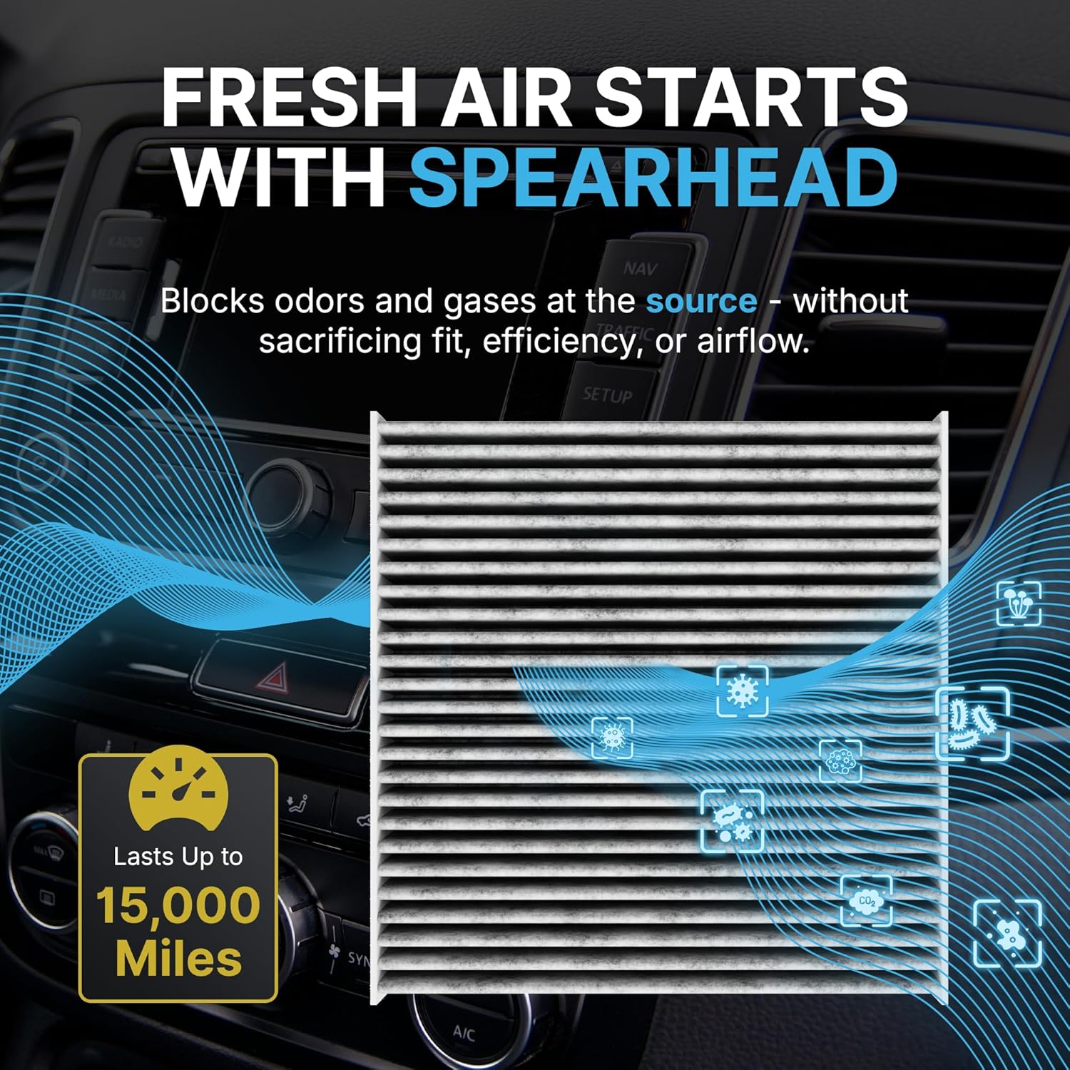 Spearhead Odor Defense Breathe Easy AC & Heater Cabin Filter | Fits Select 2016-2025 Toyota, Lexus, Subaru, 2016-2023 CX-9 Like OEM | Up to 25% Longer Lasting w/Activated Carbon (BE-157)