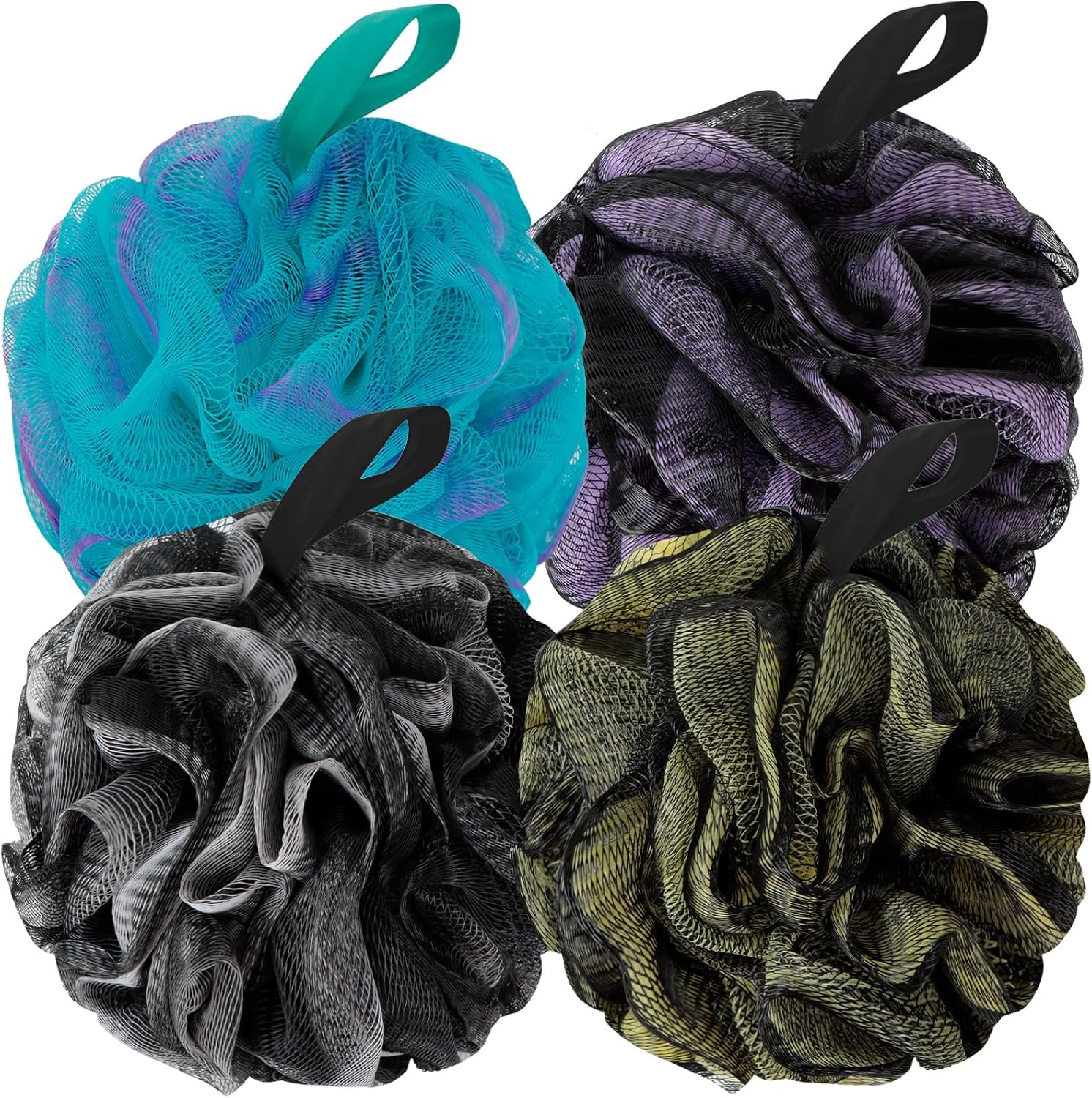 Dark Elf Bath Loofahs Soft Mesh Shower Sponge Body Back Scrubber for Women & Men - Pack of 4