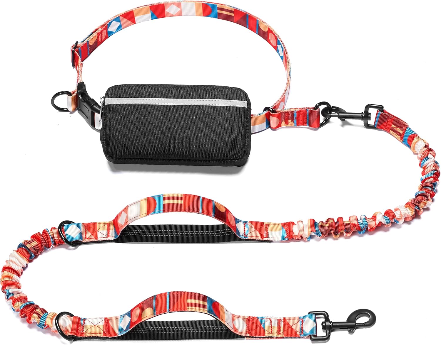 iYoShop hands-free dog leash with zipper pouch and dual padded handles for medium and large dogs (large, 25-120 lbs, black)