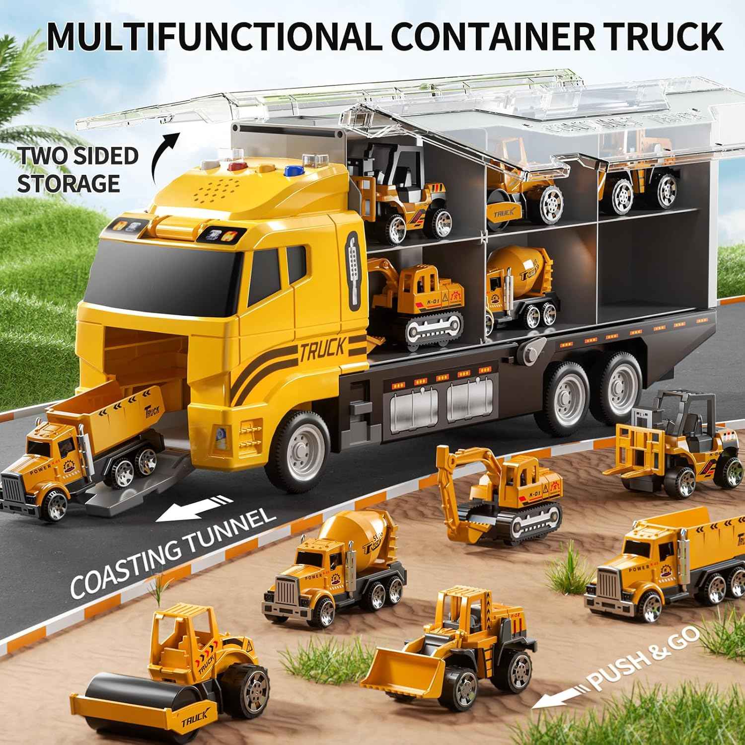 NIPLOOOW Toddler Boys Construction Truck Vehicle Toy Set with Play Mat and Die-Cast Toy Car, Transport Carrier Truck for Kids 3-5, Birthday Gifts Toys for 3-8 Year Old Boys