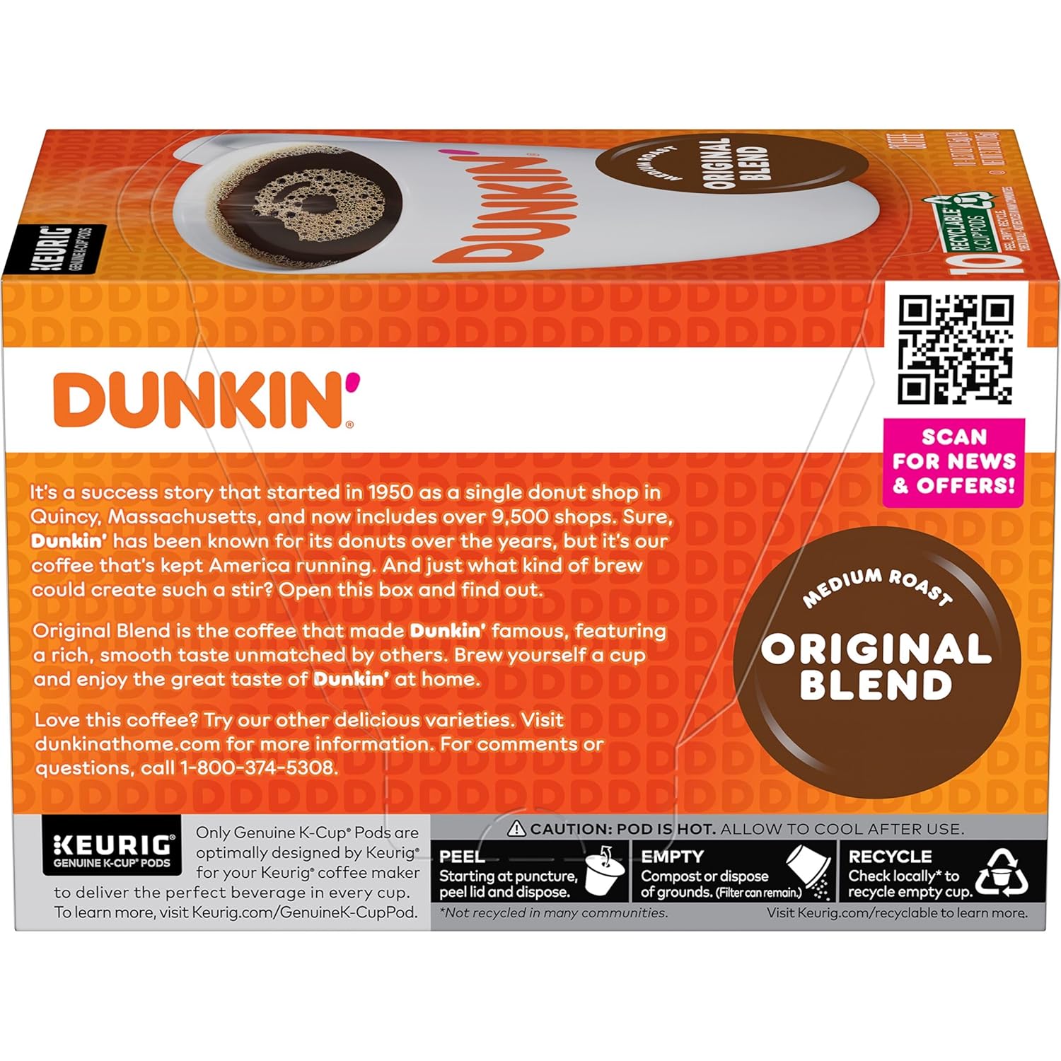 dunkin original blend coffee medium roast k-cup pods 10 count boxes pack of 6