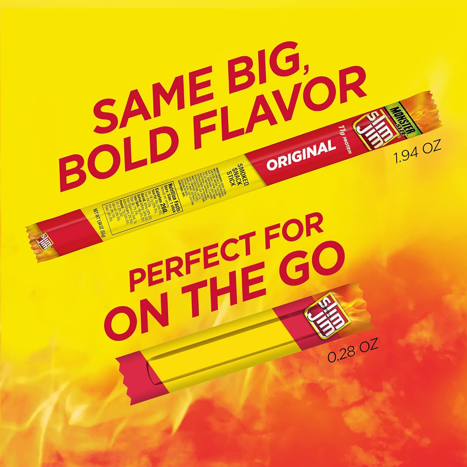 Slim Jim Original Flavor Snack Sticks, 6g Protein, 0.28 oz, 26 Count, Portable Snack Size