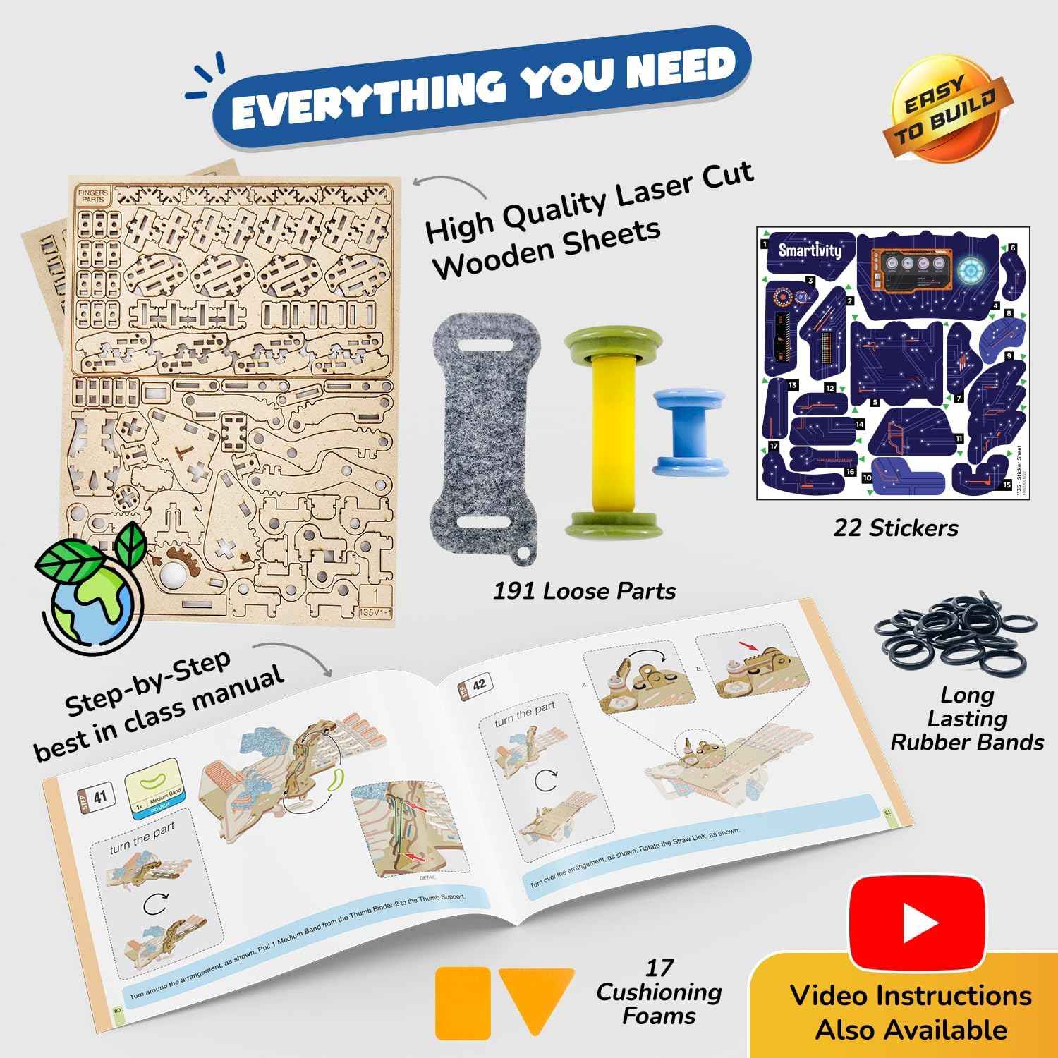 Smartivity DIY Robotic Mechanical Hand STEM Toy for Kids 8-14 Years Old | Parents Choice Award Winner I Birthday Gift for Kids | Engineering Kit for 8, 9, 10, 11, 12, 13, 14 Years Old Boys & Girls