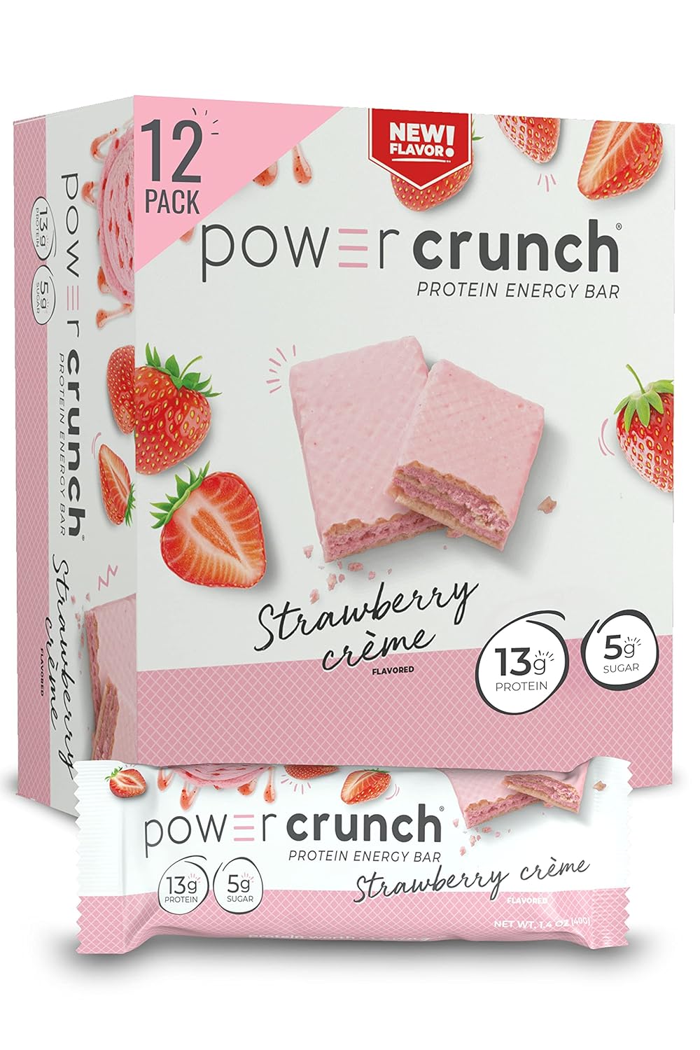 power crunch whey protein bars strawberry cream 1.4 oz 12 count high protein snacks