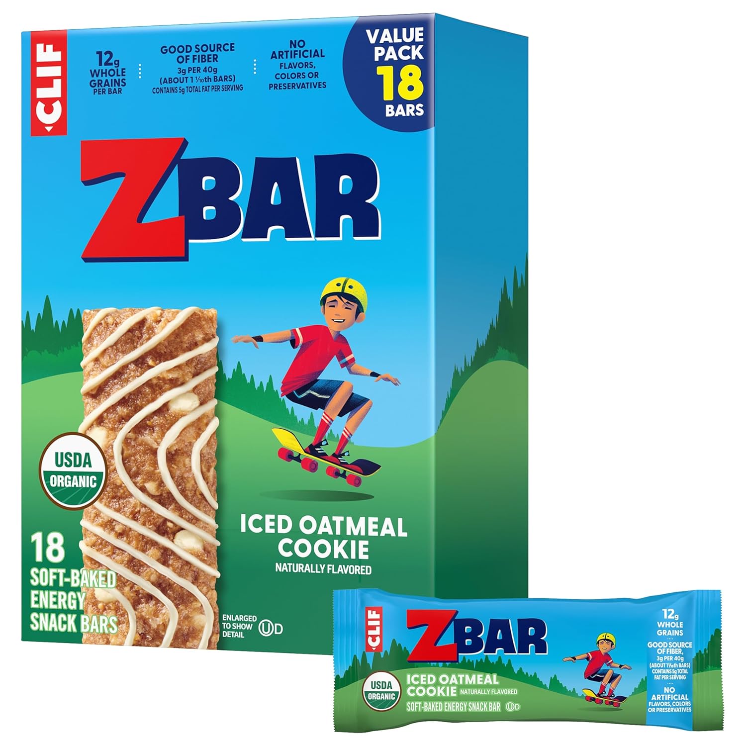 usda organic granola bars zbar soft-baked energy snack bars non-gmo 12g whole grains 18 pack