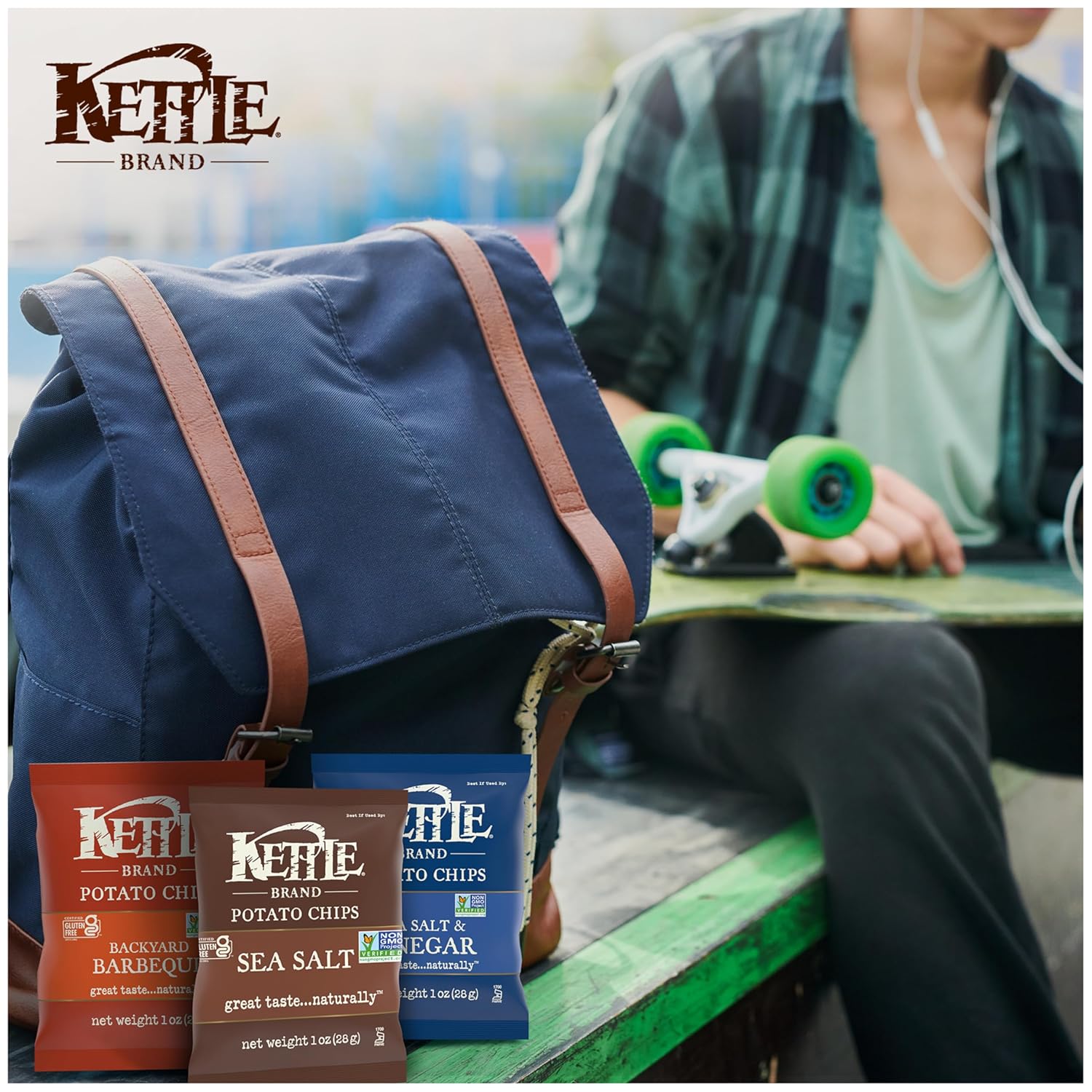 Kettle Brand 1 Oz, 20 Ct Potato Chips Variety Pack with Sea Salt, Vinegar, and BBQ