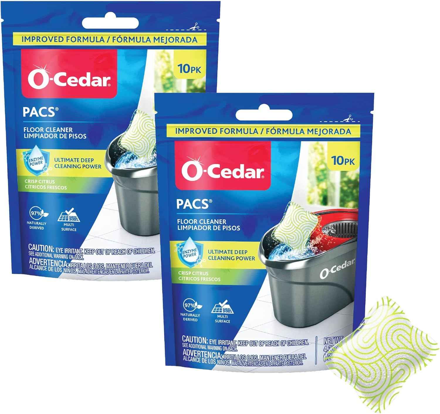 O-Cedar PACS Hard Floor Cleaner, Crisp Citrus Scent 10 Count (1-Pack) | Made with Naturally-Derived Ingredients | Safe to Use on All Hard Floors | Perfect for Mop Buckets