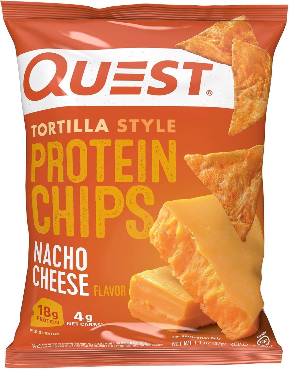 quest nutrition nacho cheese tortilla style protein chips with 18g protein 4g net carb low carb gluten free