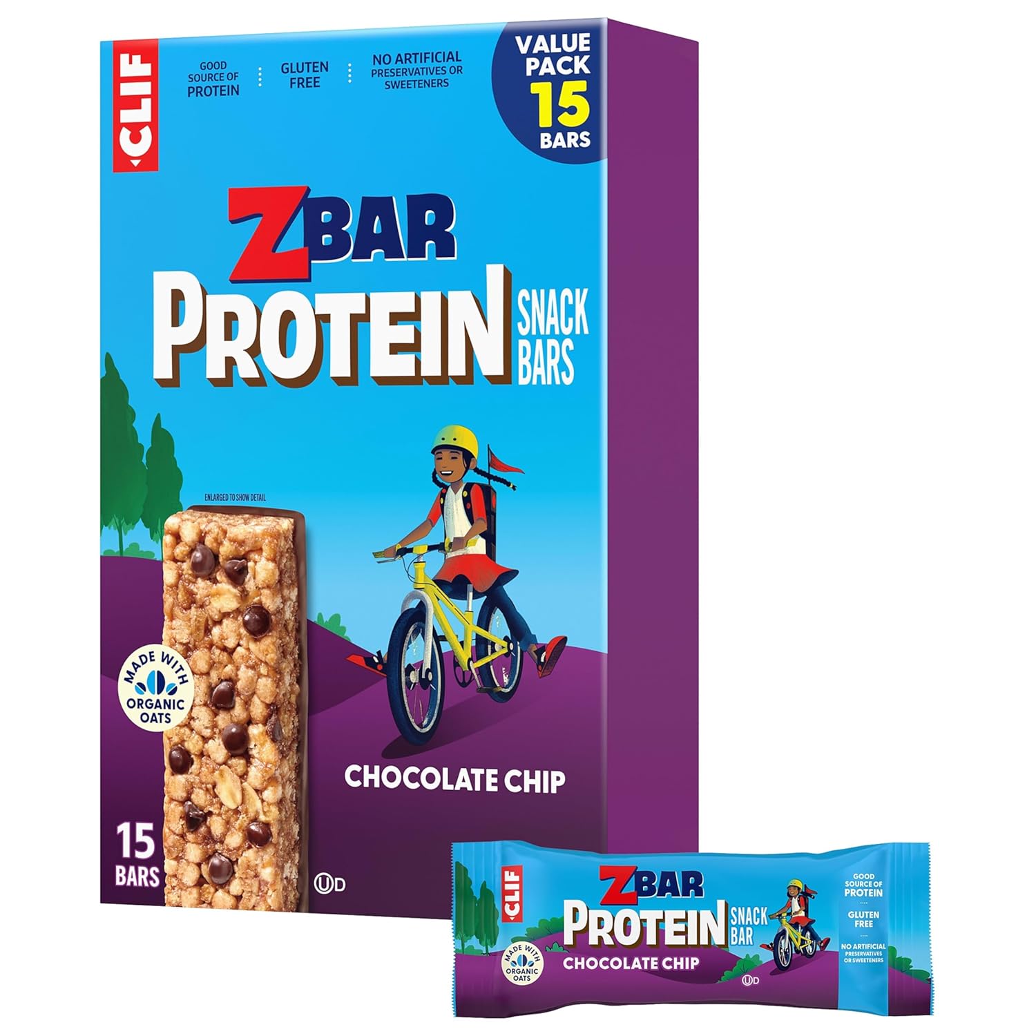Zbar Protein Chocolate Chip Crispy Snack Bars 15 Pack Non-GMO Gluten Free 5g Protein