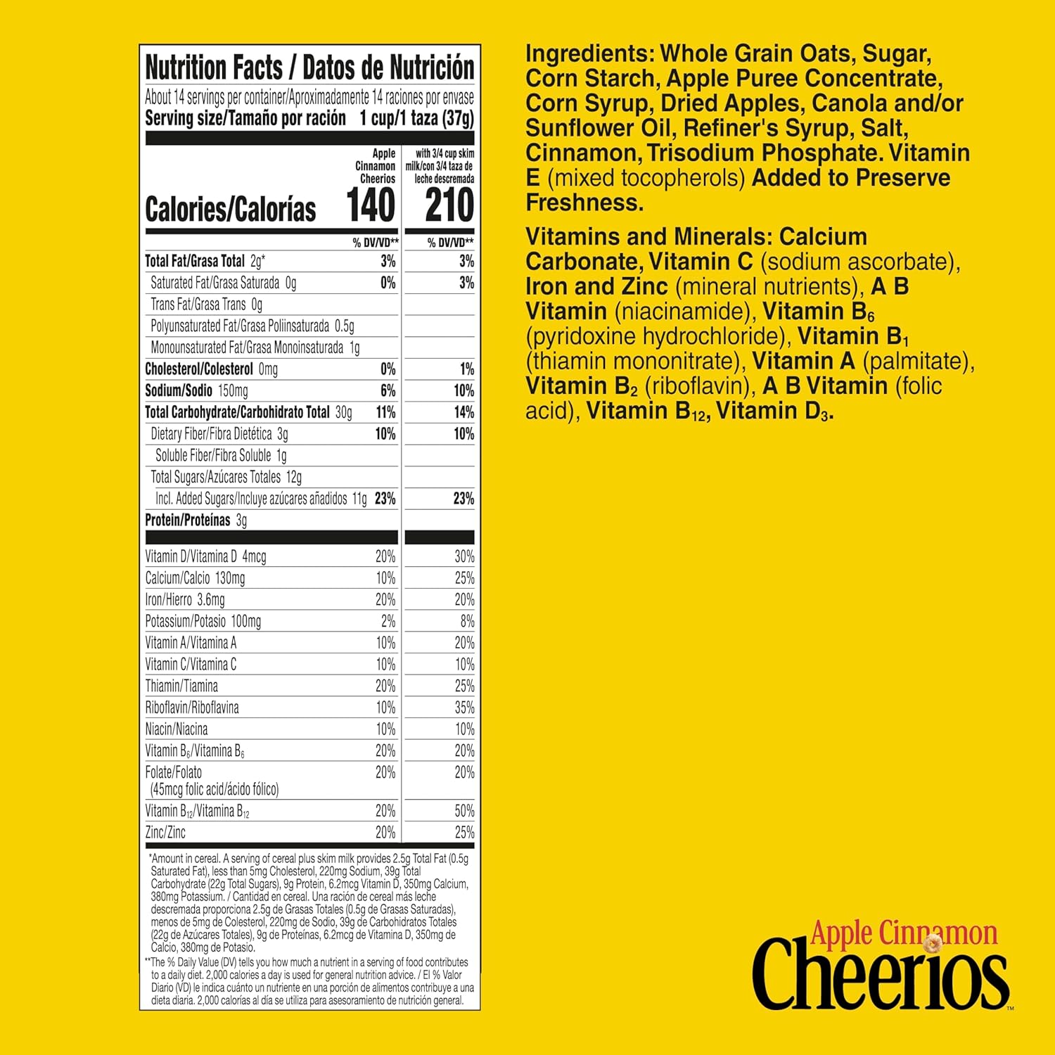 Apple Cinnamon Cheerios Family Size Heart Healthy Gluten Free Oat Cereal 19 oz