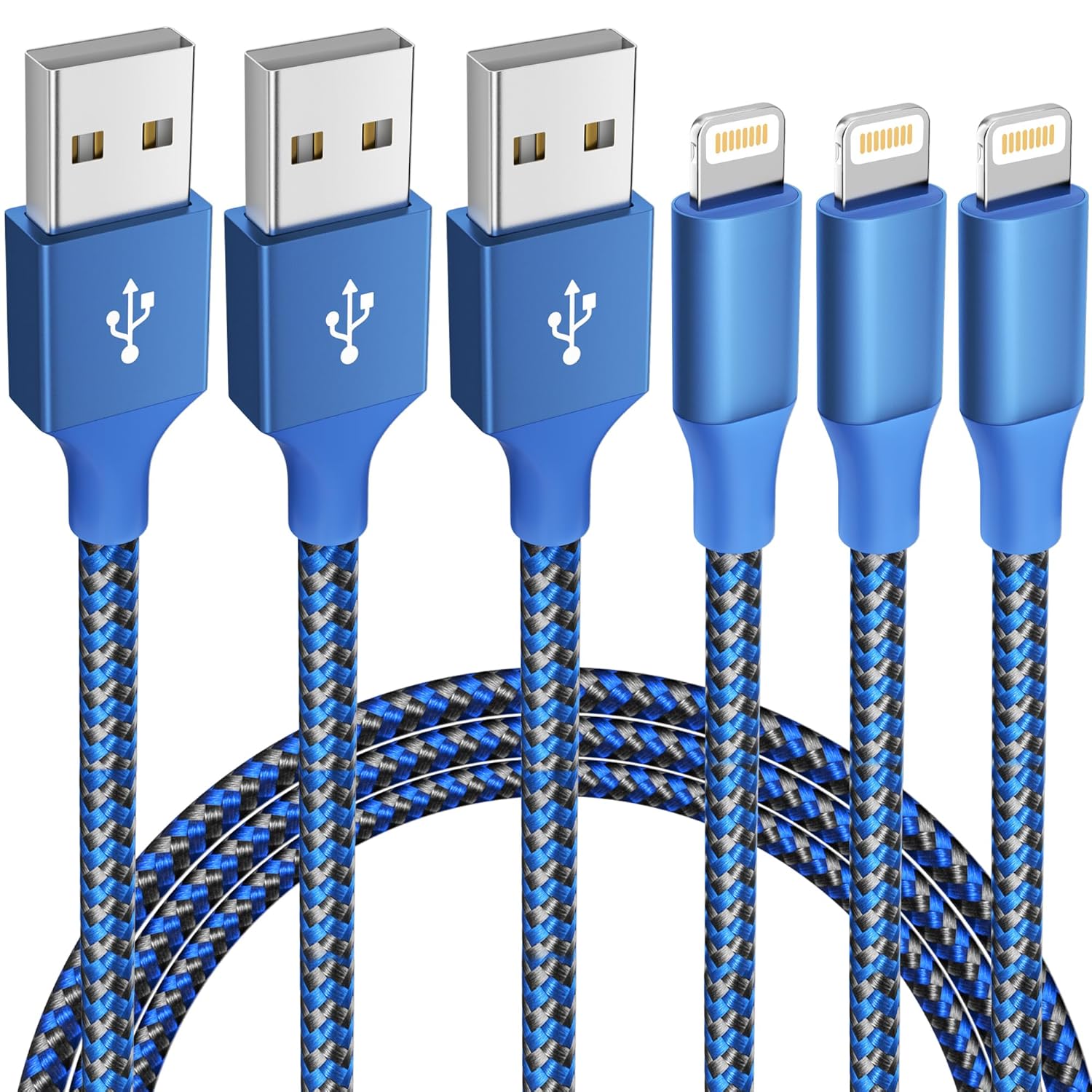 iphone 3 pack 10ft lightning nylon braided apple mfi certified fast charging cord