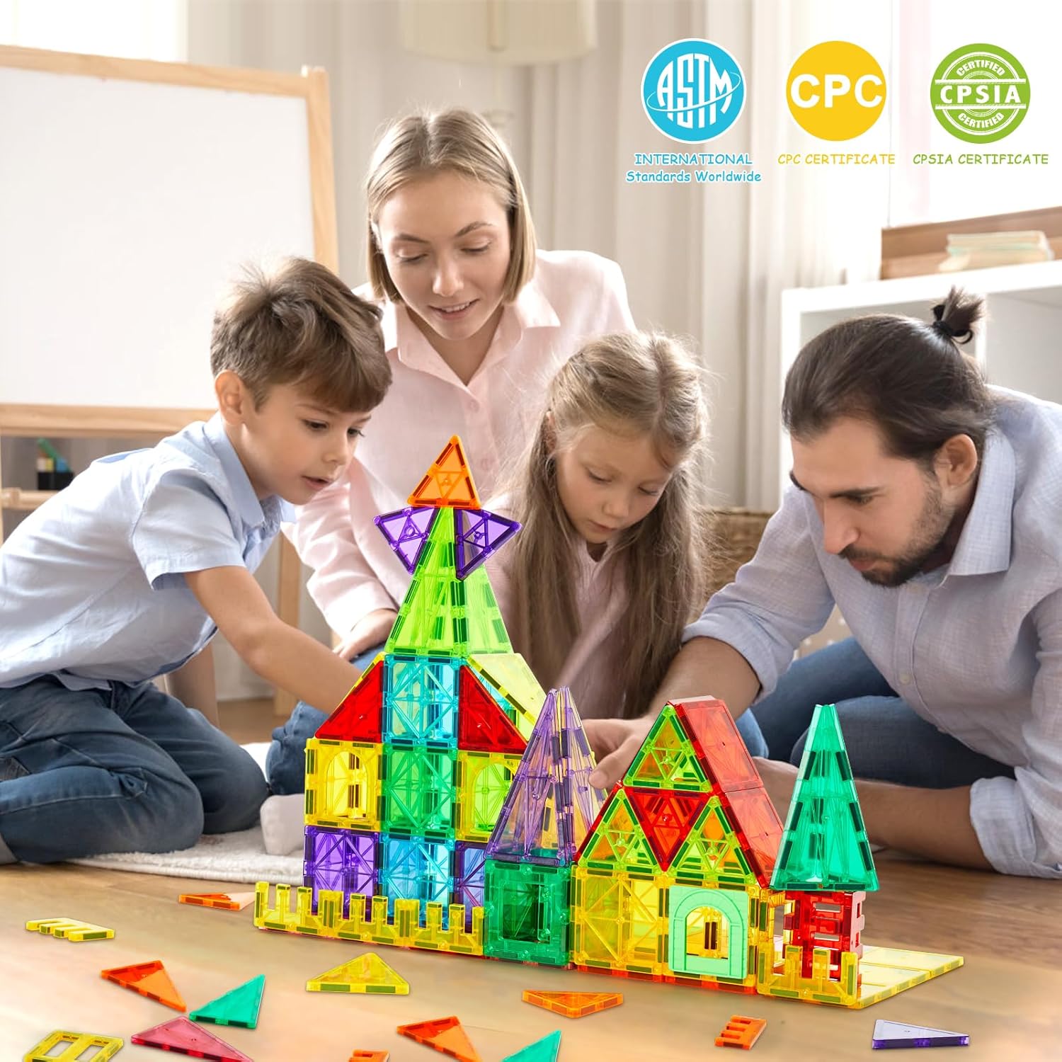 Dopyye Magnetic Building Tiles for Kids, 100 PCS Magnetic Blocks with Storage Bag, Magnet Tiles STEM Educational Stacking Toys Gift for Toddler Ages 3 4 5 6 7 8 9