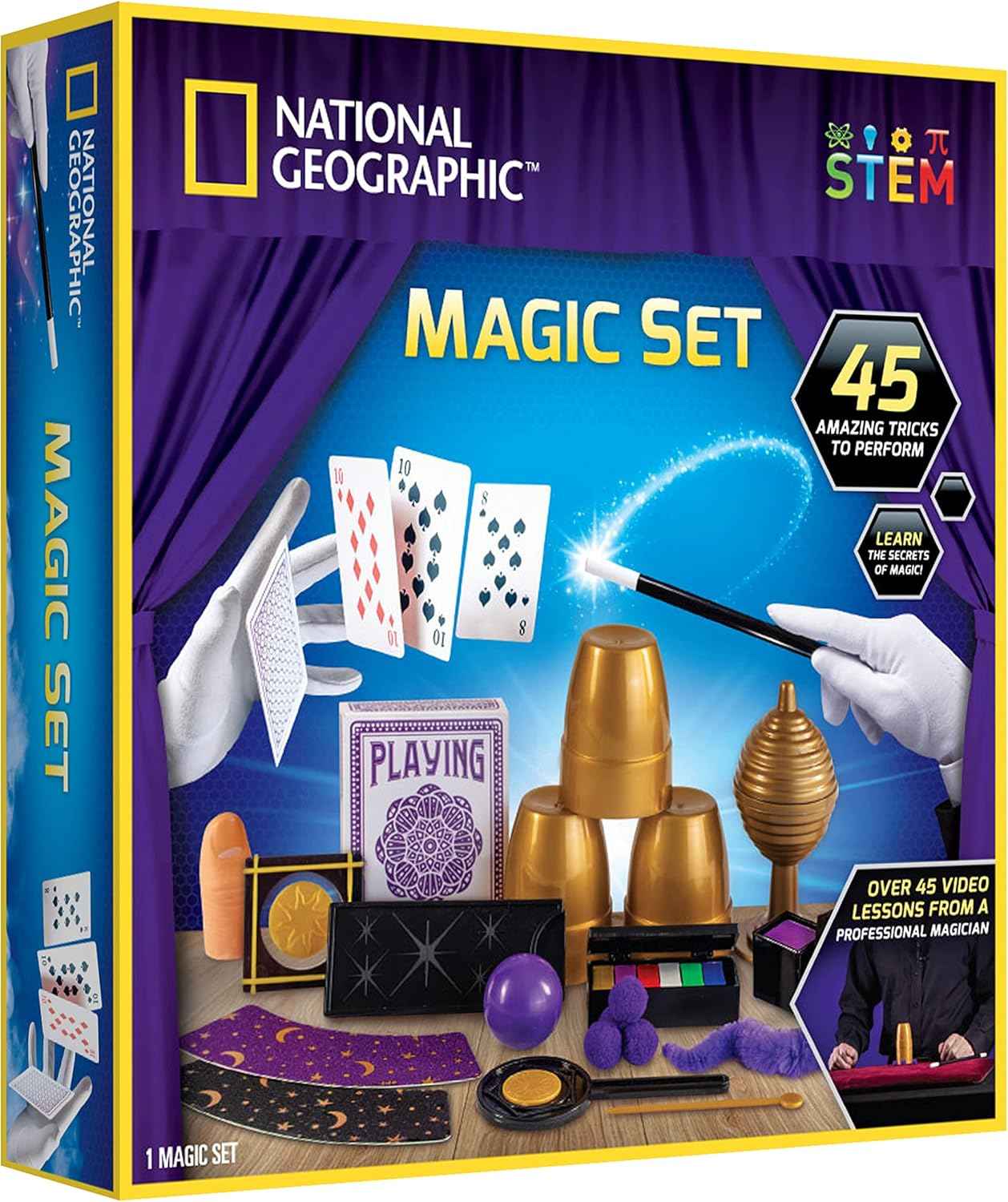 National Geographic Kids Magic Set - 45 Magic Tricks for Kids to Perform with Step-by-Step Video Instructions for Each Trick Provided by a Professional Magician, Toys for Boys and Girls
