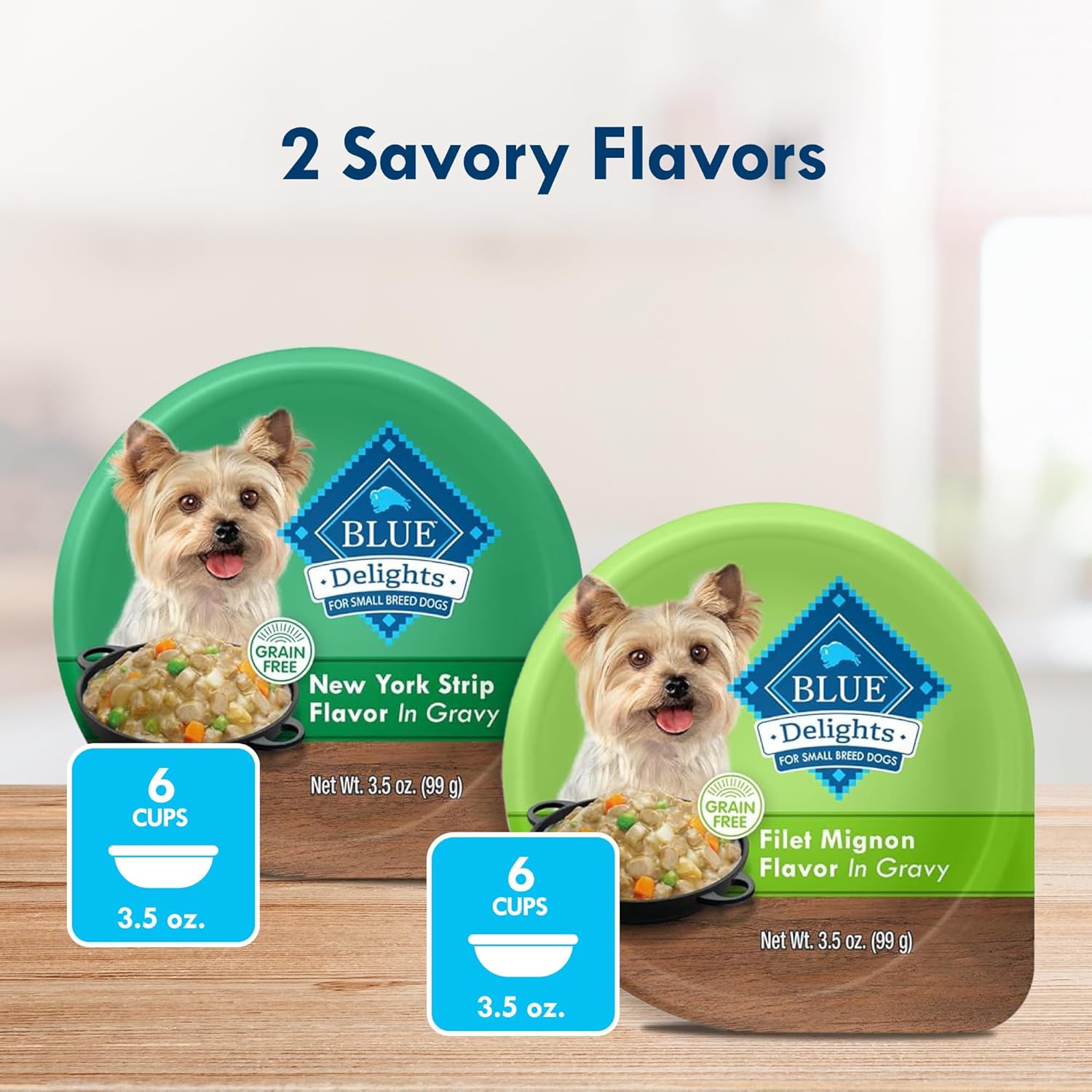 blue buffalo delights natural adult small breed wet dog food, variety pack, made with natural ingredients, filet mignon & new york strip recipe