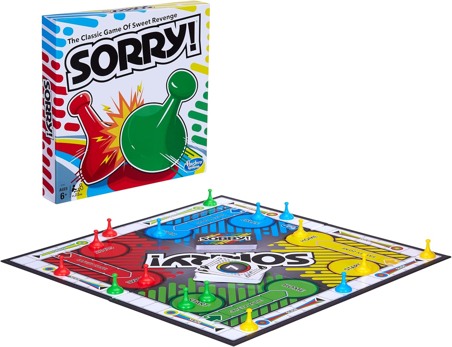 Sorry! Board Game for Kids Ages 6 and Up; Classic Hasbro Board Game; Each Player Gets 4 Pawns; Family Game