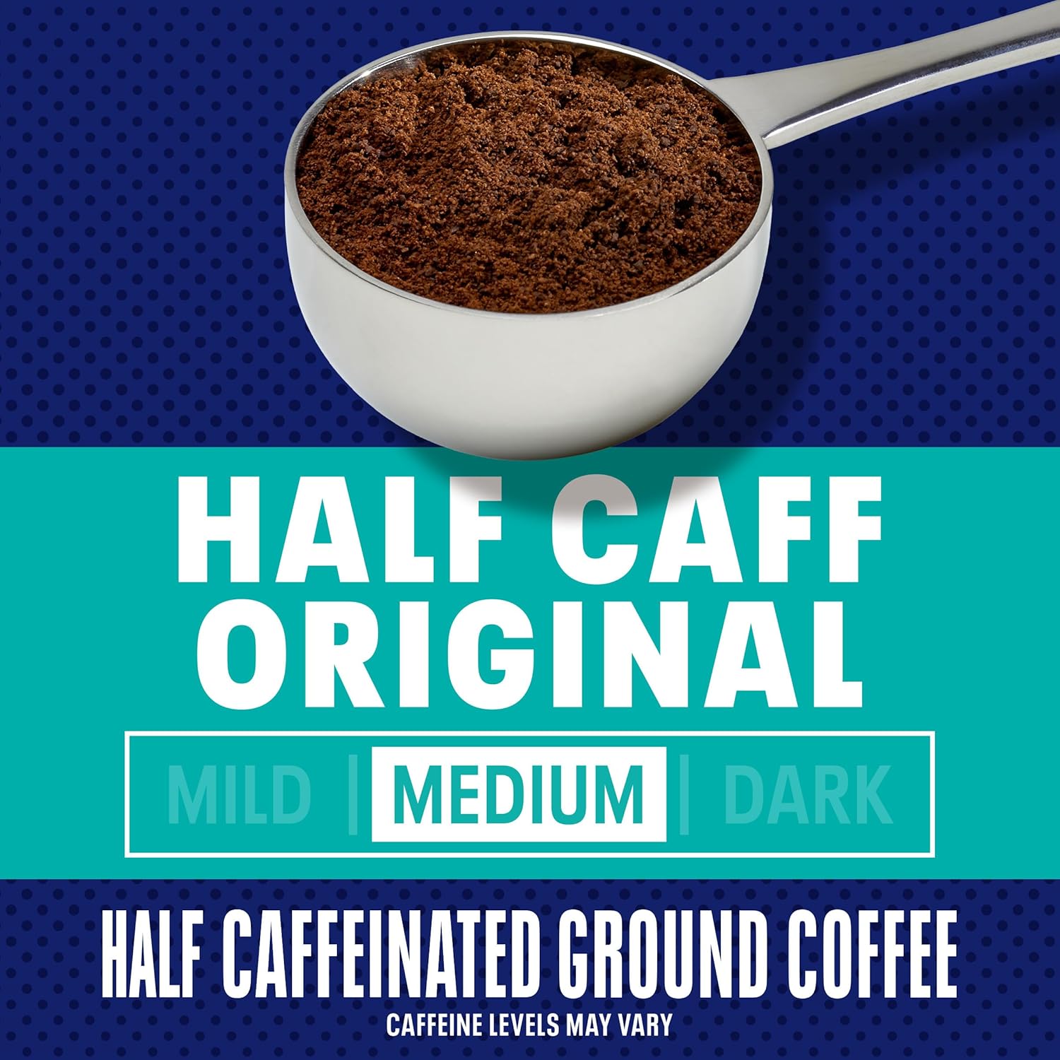 maxwell house half caff original medium roast ground coffee, 25.6 oz canister, smooth and rich, consistently great taste