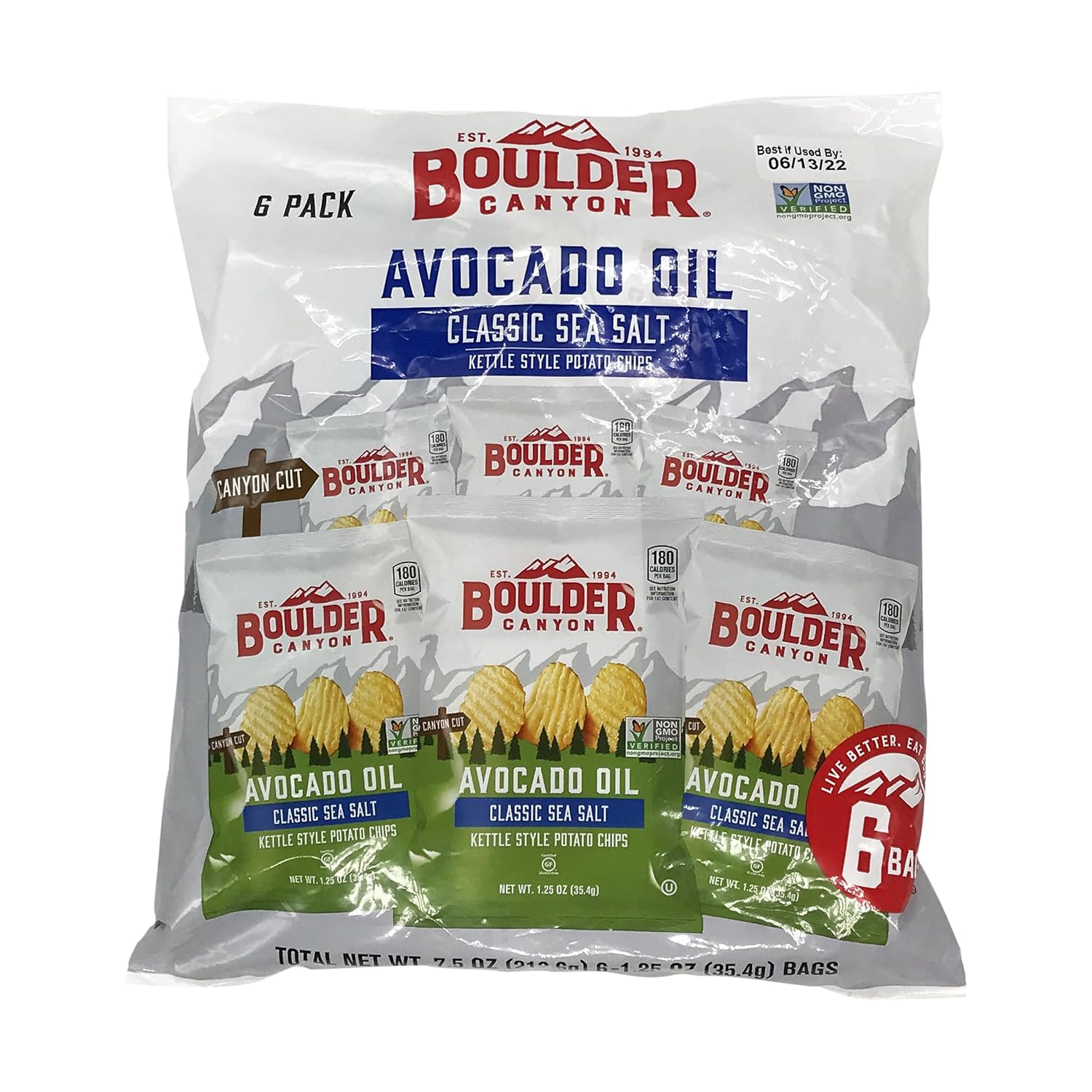 boulder canyon avocado oil sea salt potato chips 1.25 oz 6 count