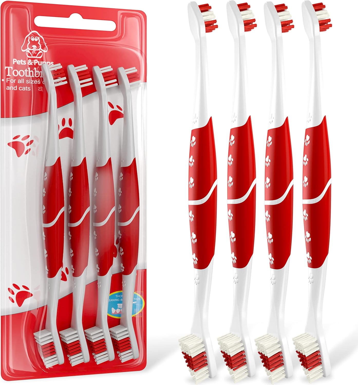 Red Pet Toothbrush for Medium & Large Dogs and Cats with Soft Bristles - Easy Teeth Cleaning