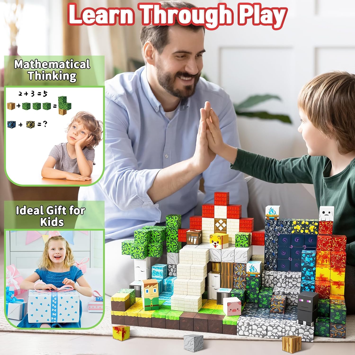 Intoypad 300PCS Magnetic Blocks for Kids, 0.8in Magnetic Building Block Toys for Boys Girls Age 3 4 5 6 7 8 9 10 Magnet Cubes Game Magnetic Tiles STEM Toys Christmas Birthday Gifts for Kids Toddlers