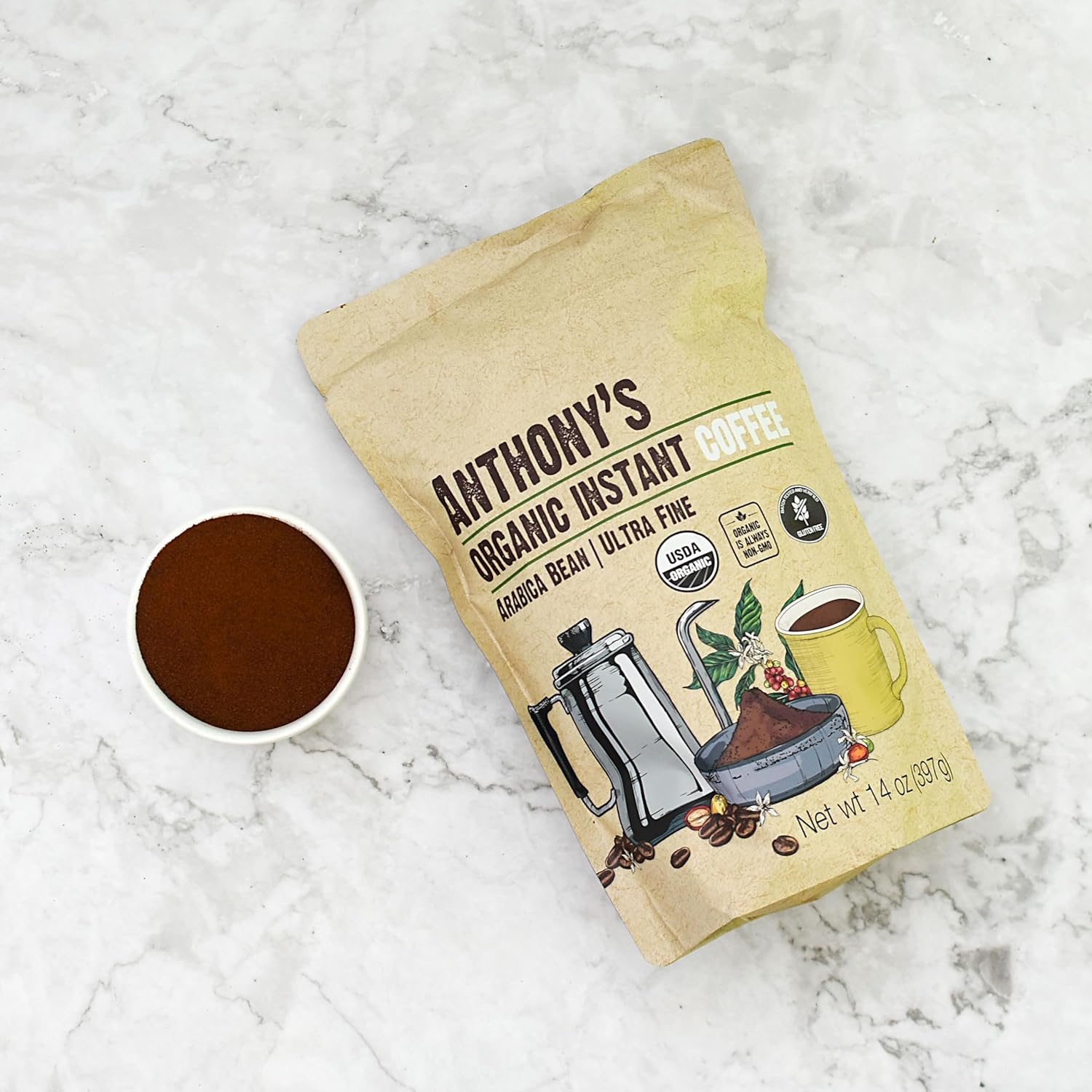 Anthony's organic ultra-fine microground instant coffee, 14oz, gluten-free, arabica, non-gmo